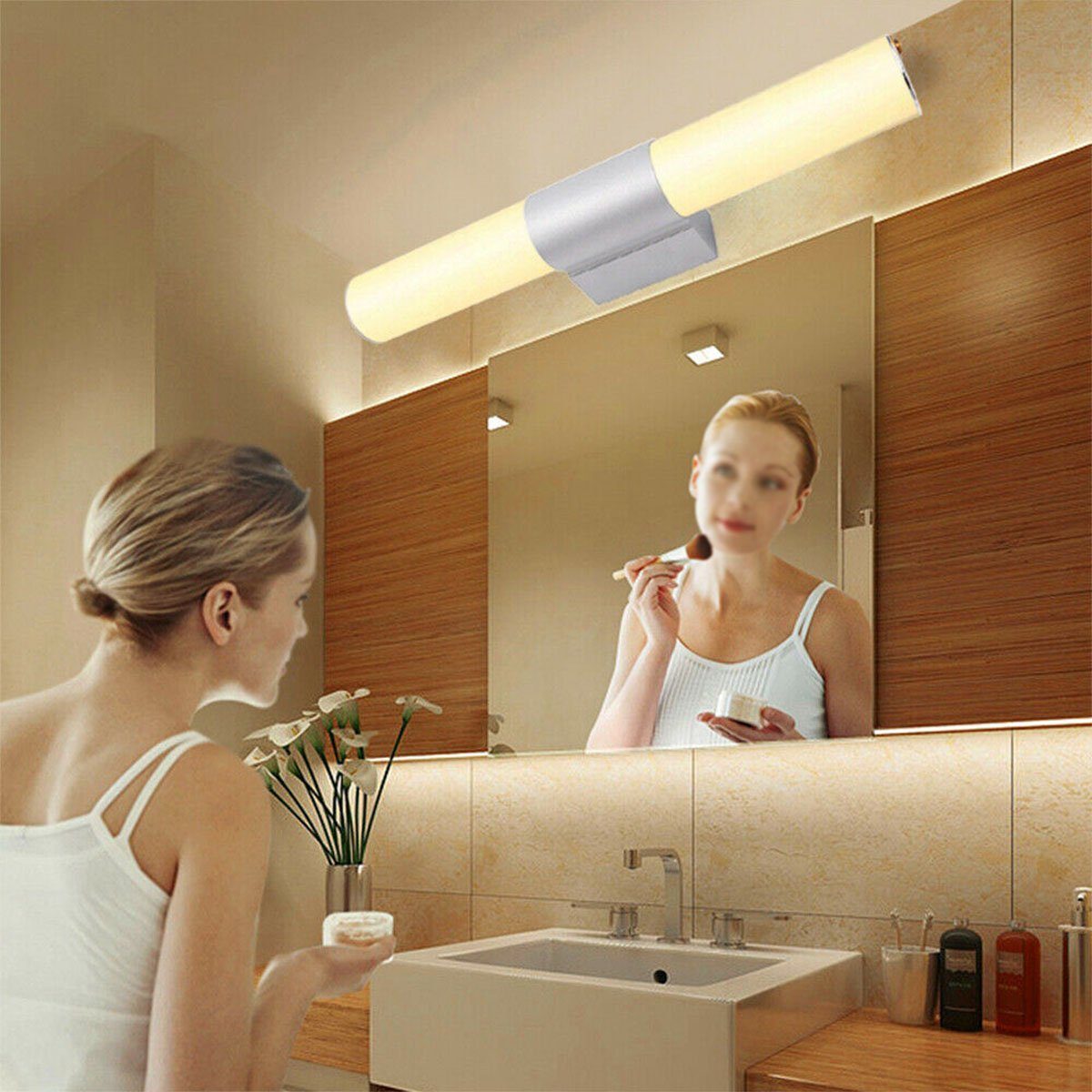 oyajia LED integriert, Edelstahl, 55cm, LED 22W Badezimmerspiegel Badezimmer-Schminkspiegel fest 22W, IP44, Lichtschrank Spiegelleuchte Spiegelleuchte, Warmweiß Wandleuchte Frontbeleuchtung