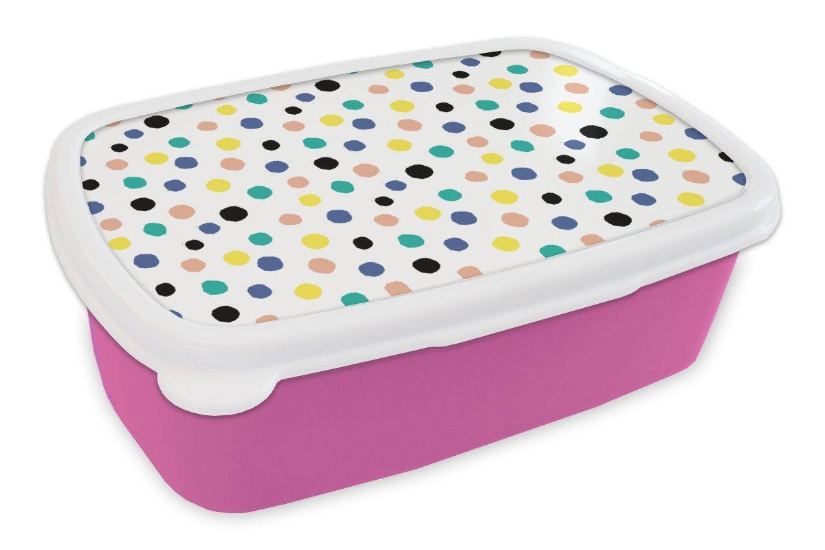 MuchoWow Lunchbox Polka Mädchen, Muster Brotdose rosa Erwachsene, Kunststoff (2-tlg), Kunststoff, Snackbox, - Gelb, für dots - Kinder, Brotbox