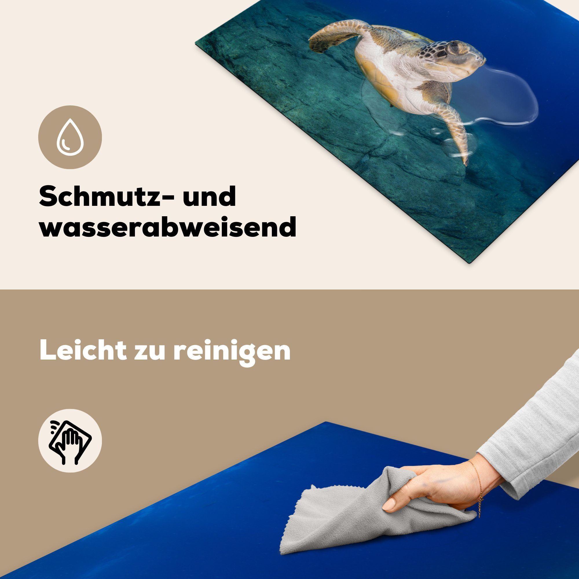 Schildkröte Ceranfeldabdeckung 71x52 grüne cm, Schutz im Herdblende-/Abdeckplatte Induktionskochfeld für Wasser, Eine MuchoWow Vinyl, die küche, (1 tlg),