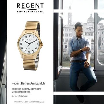 Regent Quarzuhr Regent Herren Uhr 1243486 Metall Quarz, (Analoguhr), Herren Armbanduhr rund, mittel (ca. 39mm), Metallarmband