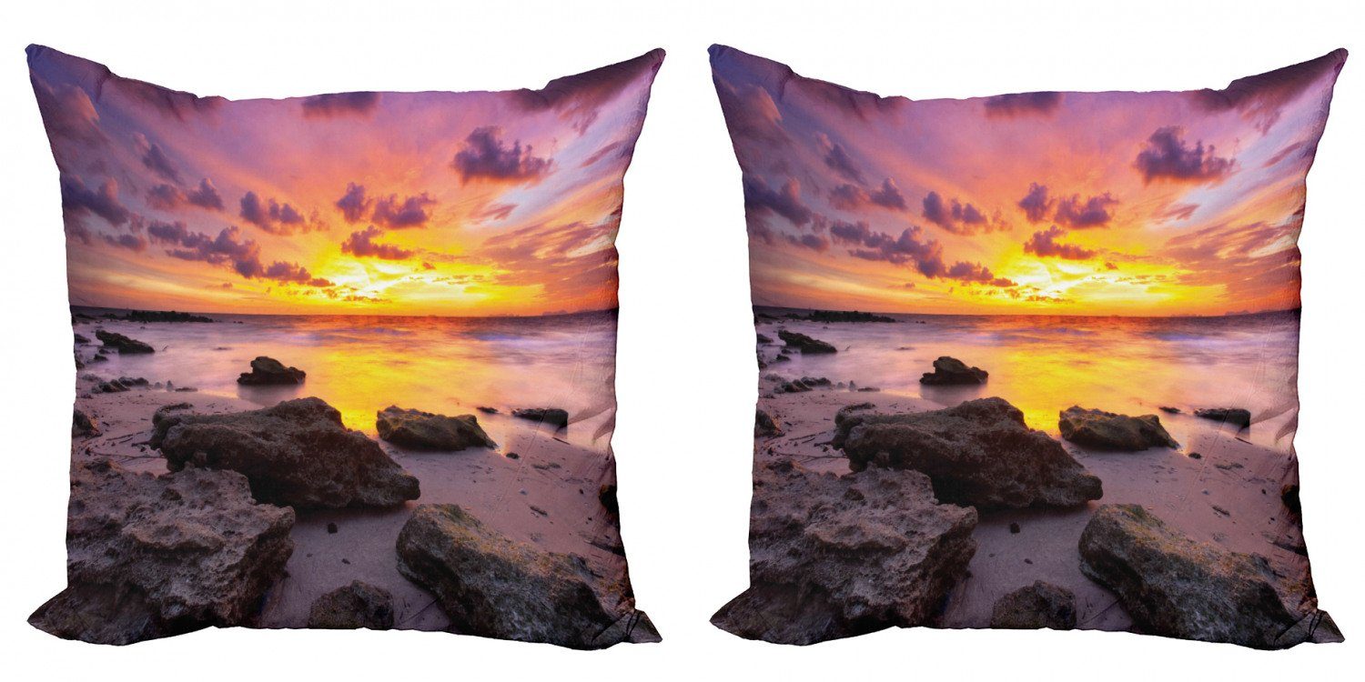 Kissenbezüge Modern Accent Doppelseitiger Digitaldruck, Abakuhaus (2 Stück), Tropisch Sonnenuntergang Idyllischer Strand