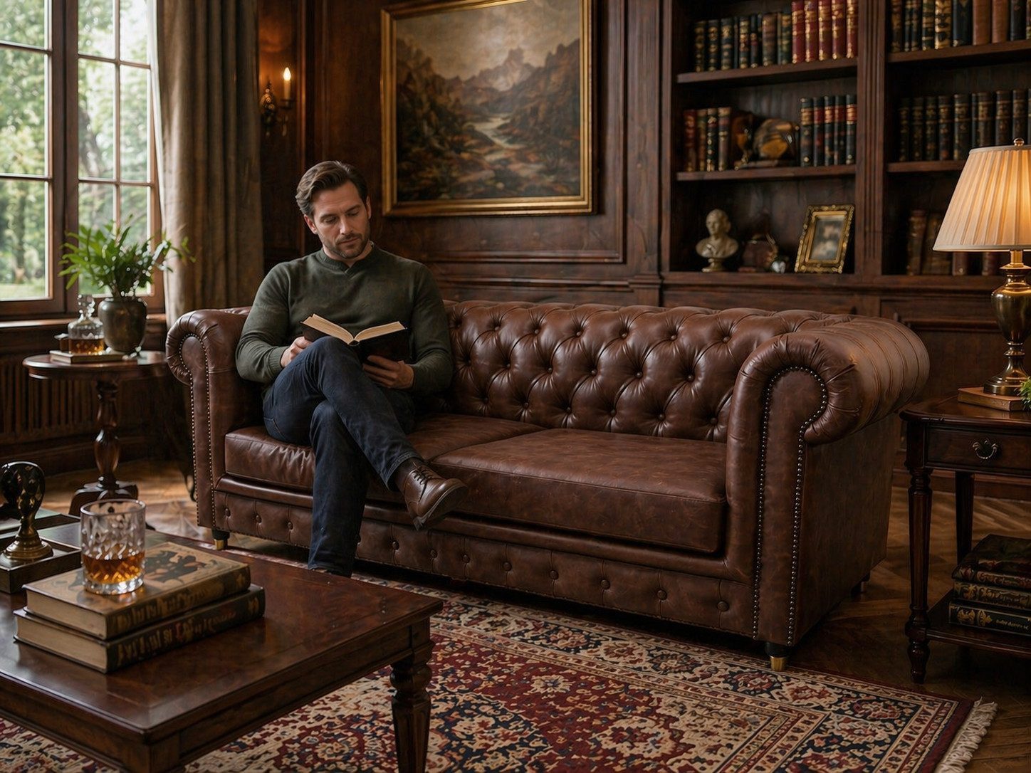 Xlmoebel Chesterfield-Sofa Elegantes Vintage Leder 3-Sitzer Luxus Komfort Design Sofa Sofort, Made in Europa