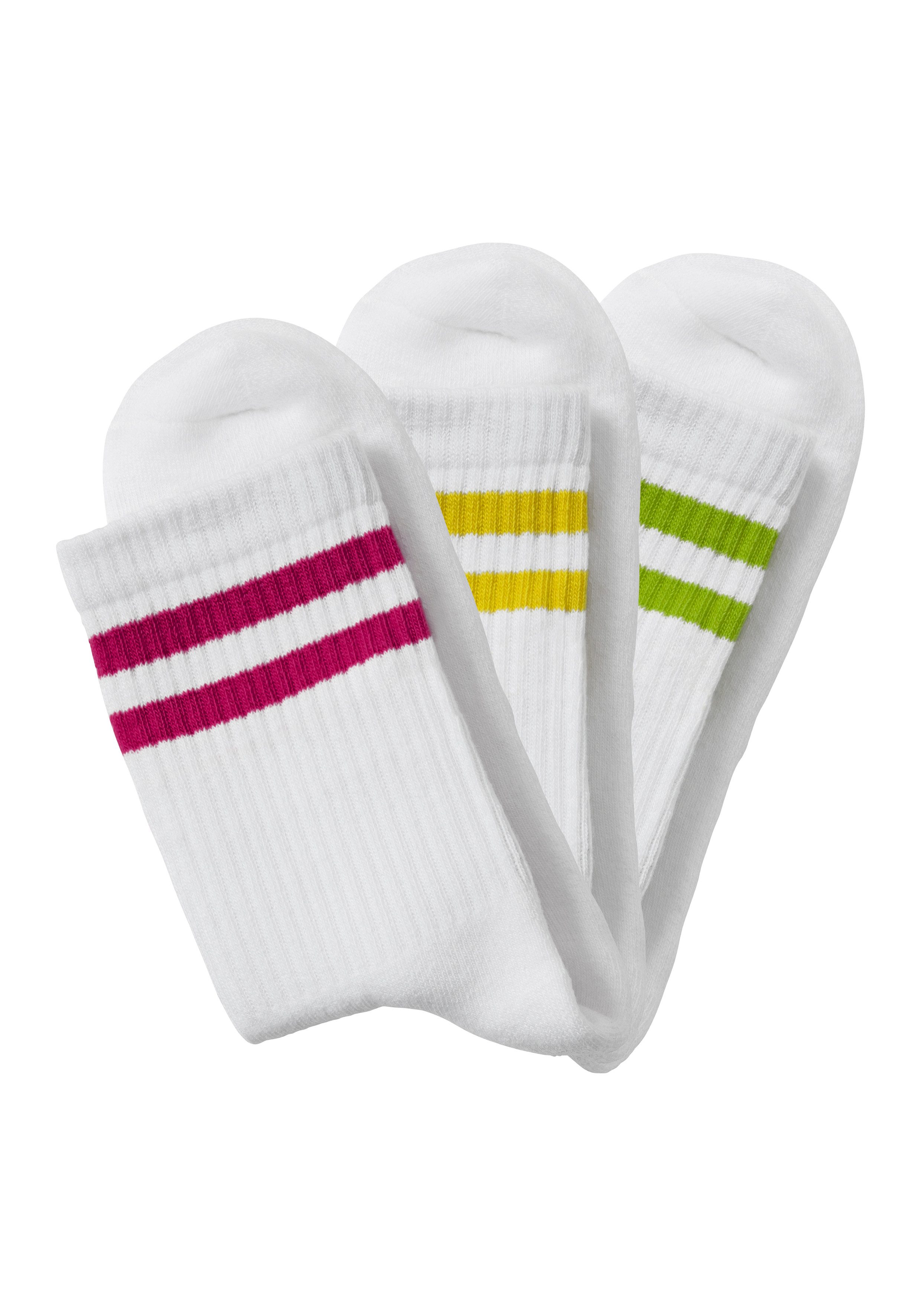 LASCANA Tennissocken (Packung, 3-Paar) mit farbigen Ringeln am Bündchen günstig online kaufen