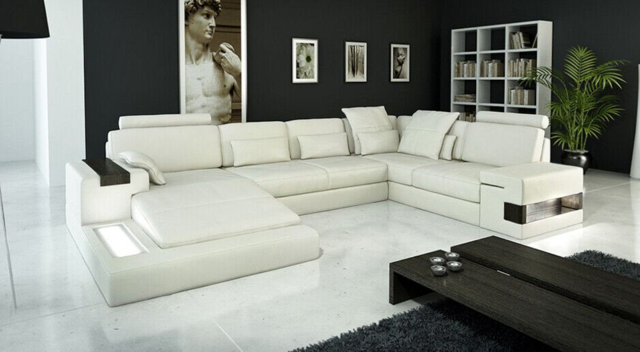 USB Sofa Polster Ecksofa Weiß Couch mit Ecksofa Ecke Wohnlandschaft Ledersofa JVmoebel Big