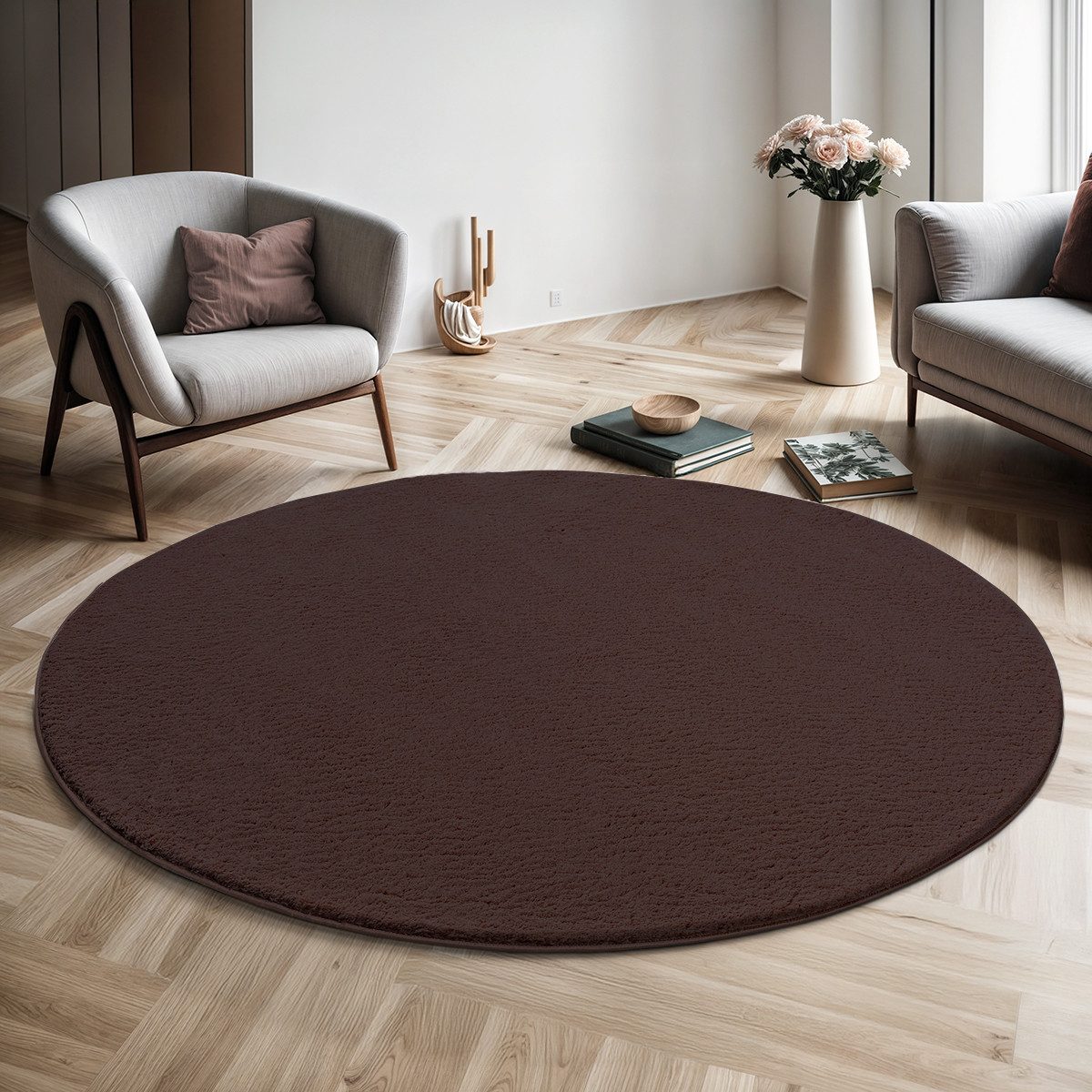 the carpet Teppich kuschelig & Super Soft, Anti-Rutsch Unterseite, rund, Höhe: 16 mm, Waschbar bis 30 Grad, Felloptik, Wohnzimmer Teppich, Kundenliebling