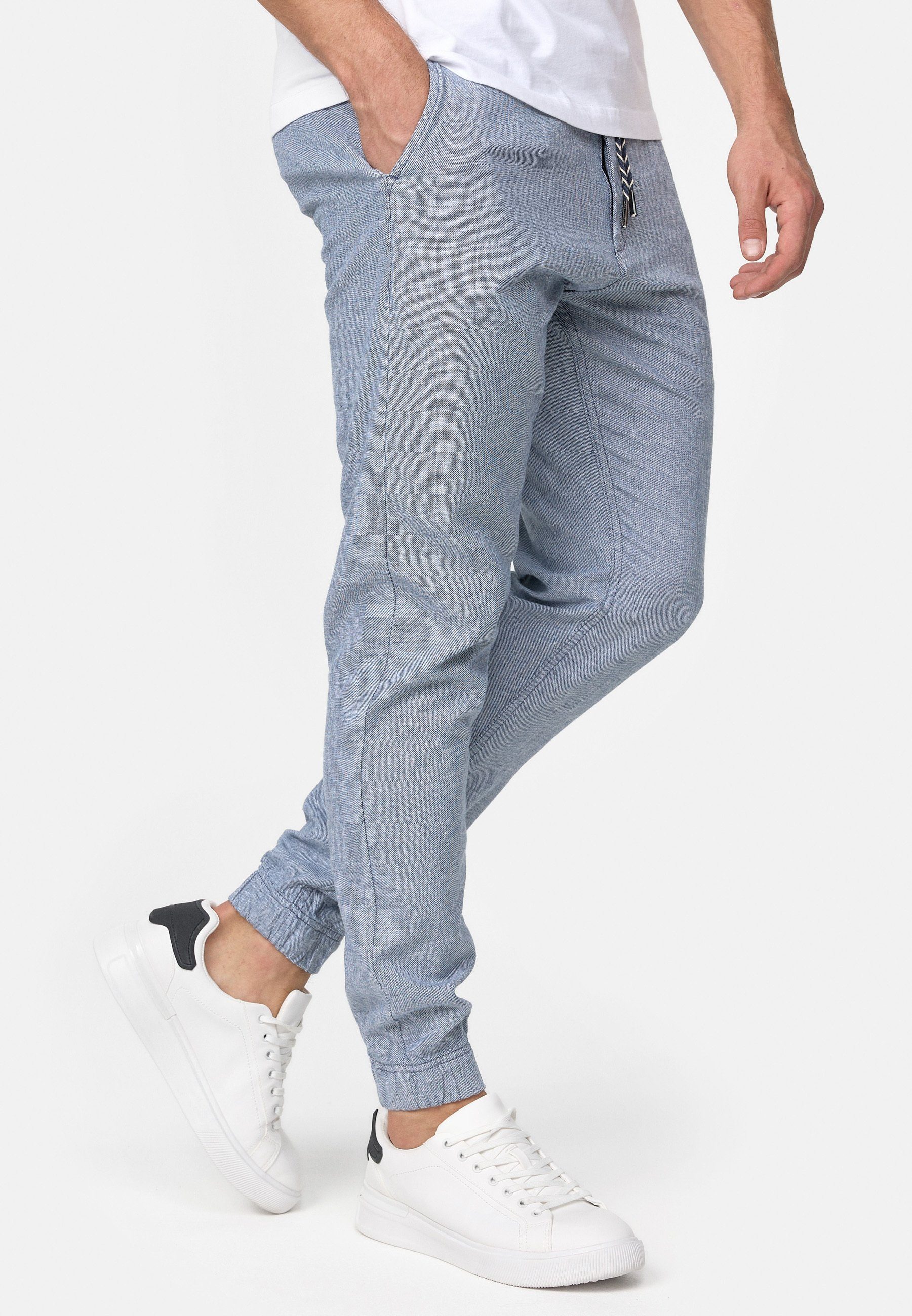 Indicode Leinenhose Herren Blnda Sommerhose Leinen Herrenhose samt dekorativem Gürtel aus Kordeln