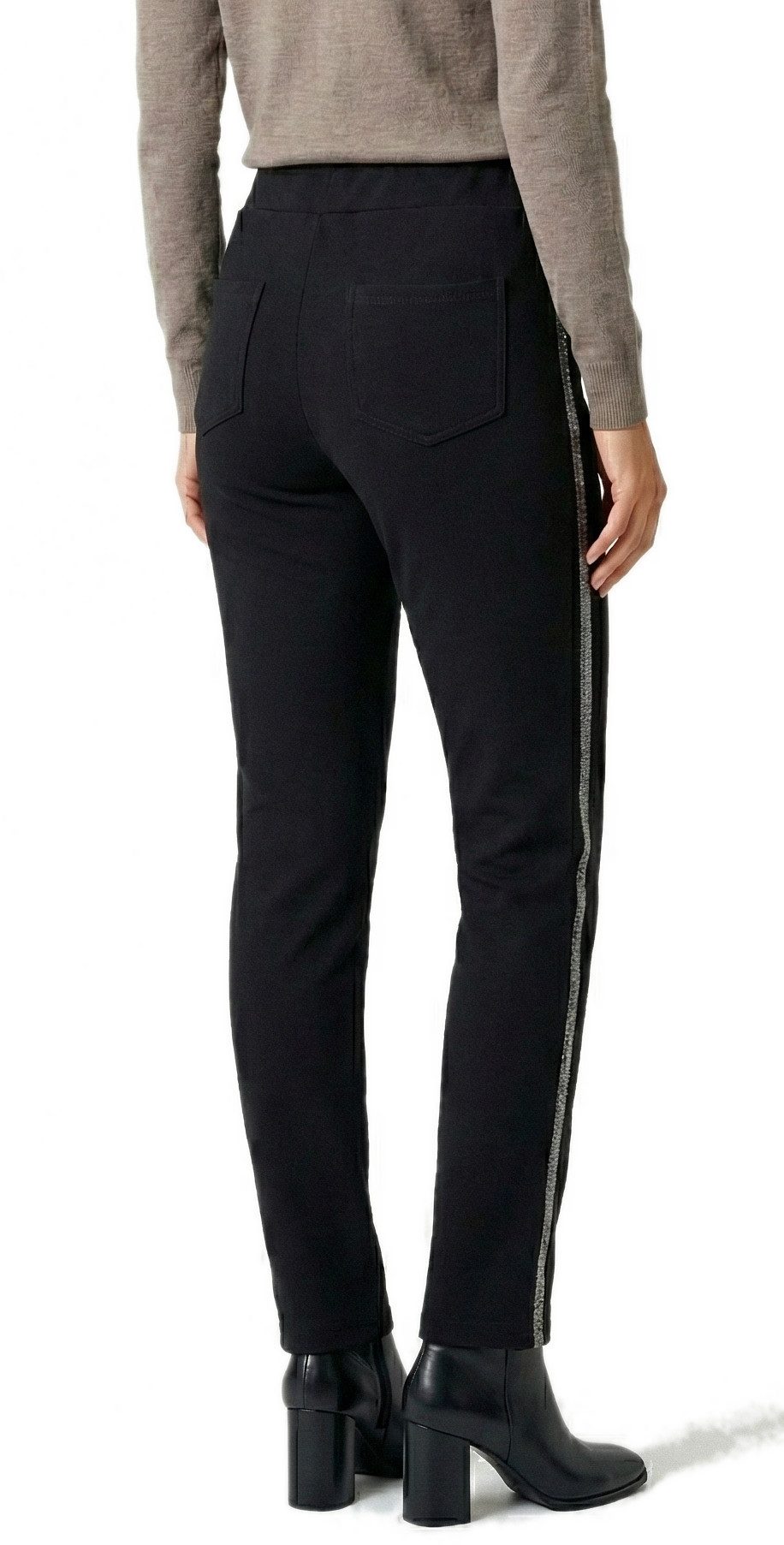 dy_mode Thermohose Damen Thermo Hose mit Glitzer Streifen Warm gefütterte Winterhose in Unifarbe, Middel Waist, mit Innenfutter, mit elastischem Bund