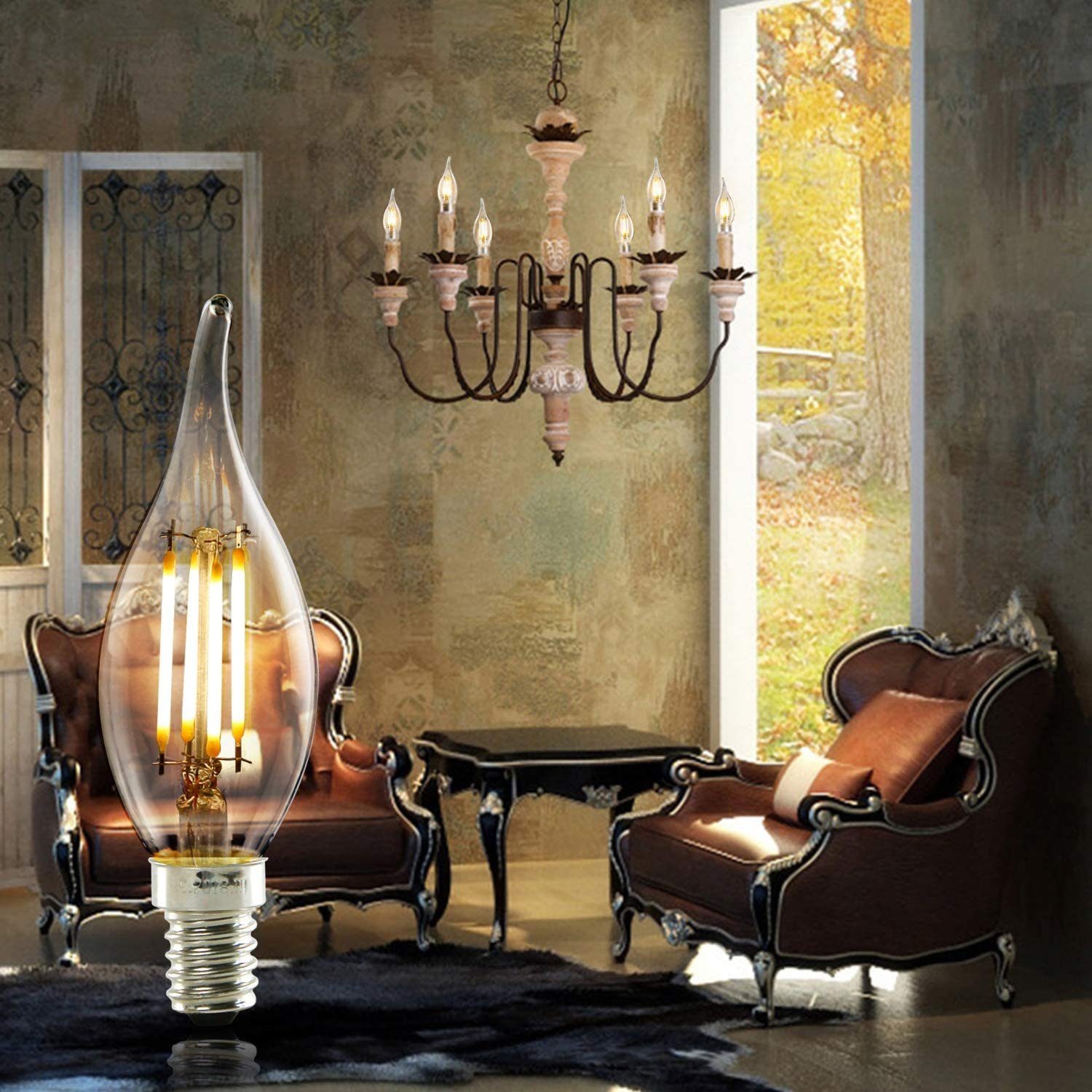ZMH LED-Leuchtmittel 6X Glühbirne E14 4W Retro Dekorative Kerzenbirne C35L Warmweiß Antike, E14, 6 St., 3000k, Nicht Dimmbar