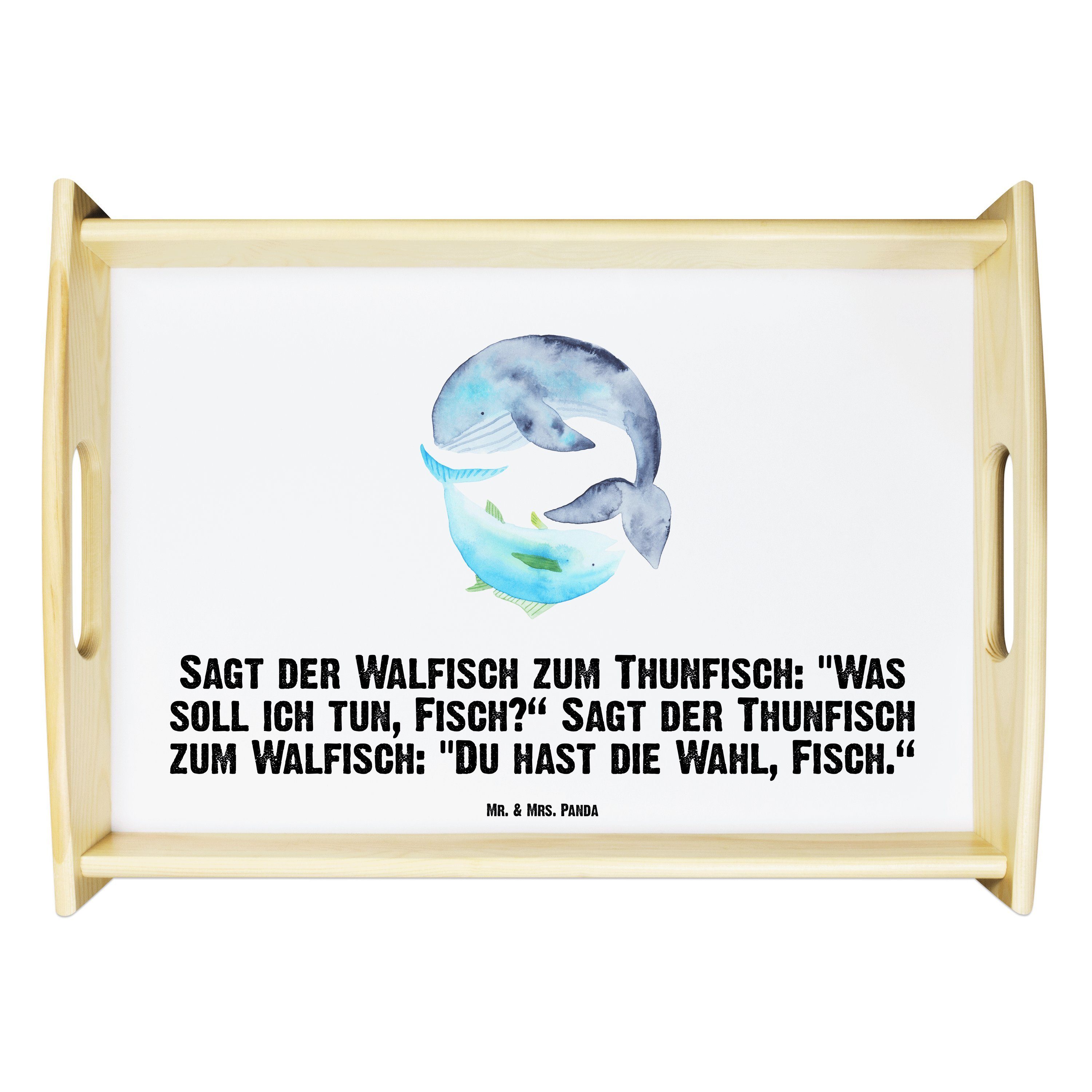 Mr. & Mrs. Panda Tablett Walfisch & Thunfisch - Weiß - Geschenk, Tiere, Spruch lustig, Gute La, Echtholz lasiert, (1-tlg)