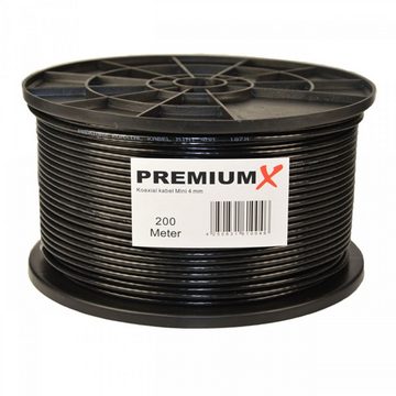 PremiumX 200m Mini Koaxial Sat Kabel 4mm Schwarz Koax 2-fach 40x F-Stecker TV-Kabel