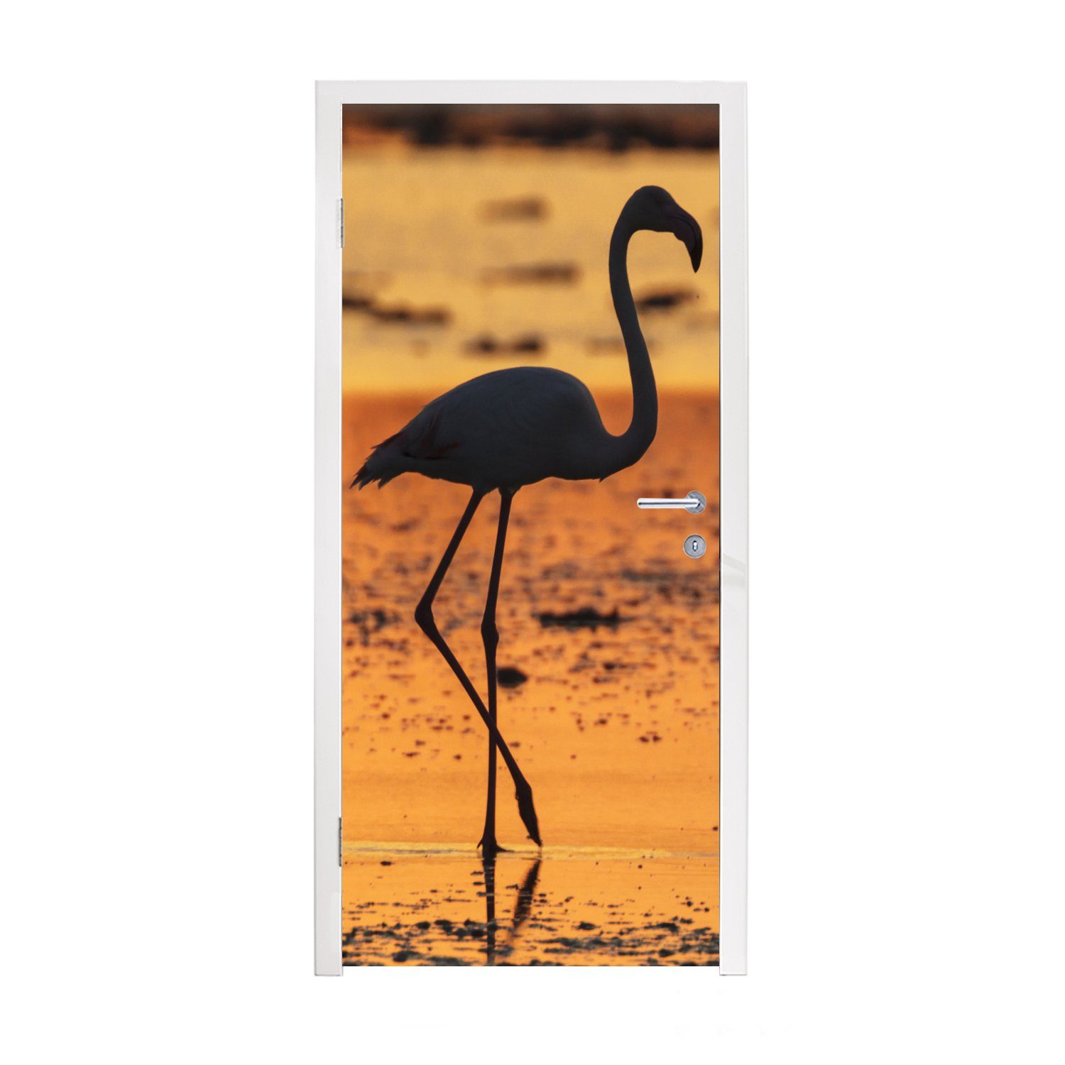 MuchoWow Türtapete Silhouette St), Matt, Tür, bedruckt, Fototapete (1 eines für Flamingos Türaufkleber, cm 75x205 bei Sonnenuntergang