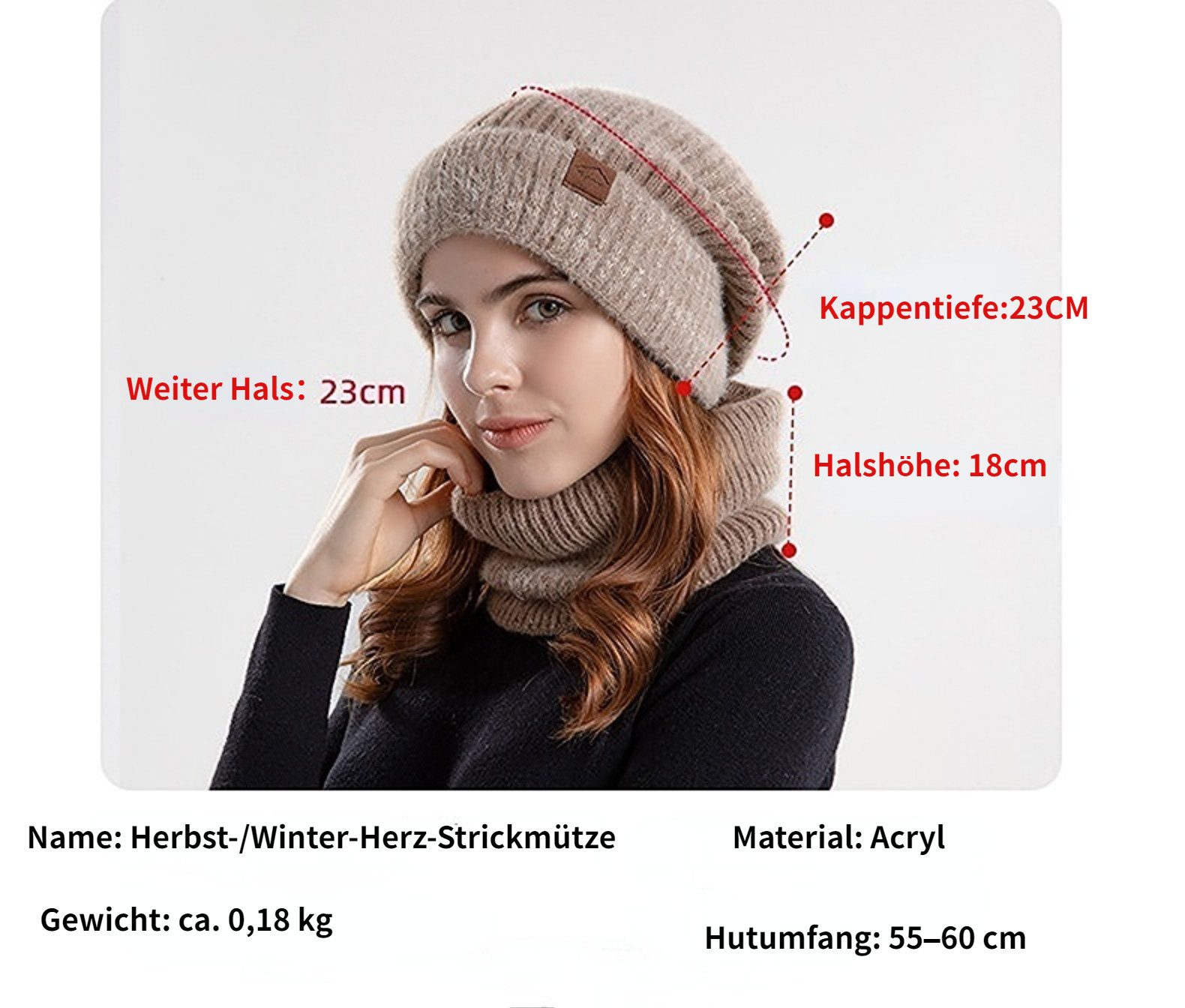 Blusmart Mütze & Schal Damen-Wintermütze mit Nackenband, 2-teilig (Warm und winddicht, Gehörschutz) Passend zu vielen Winteroutfits