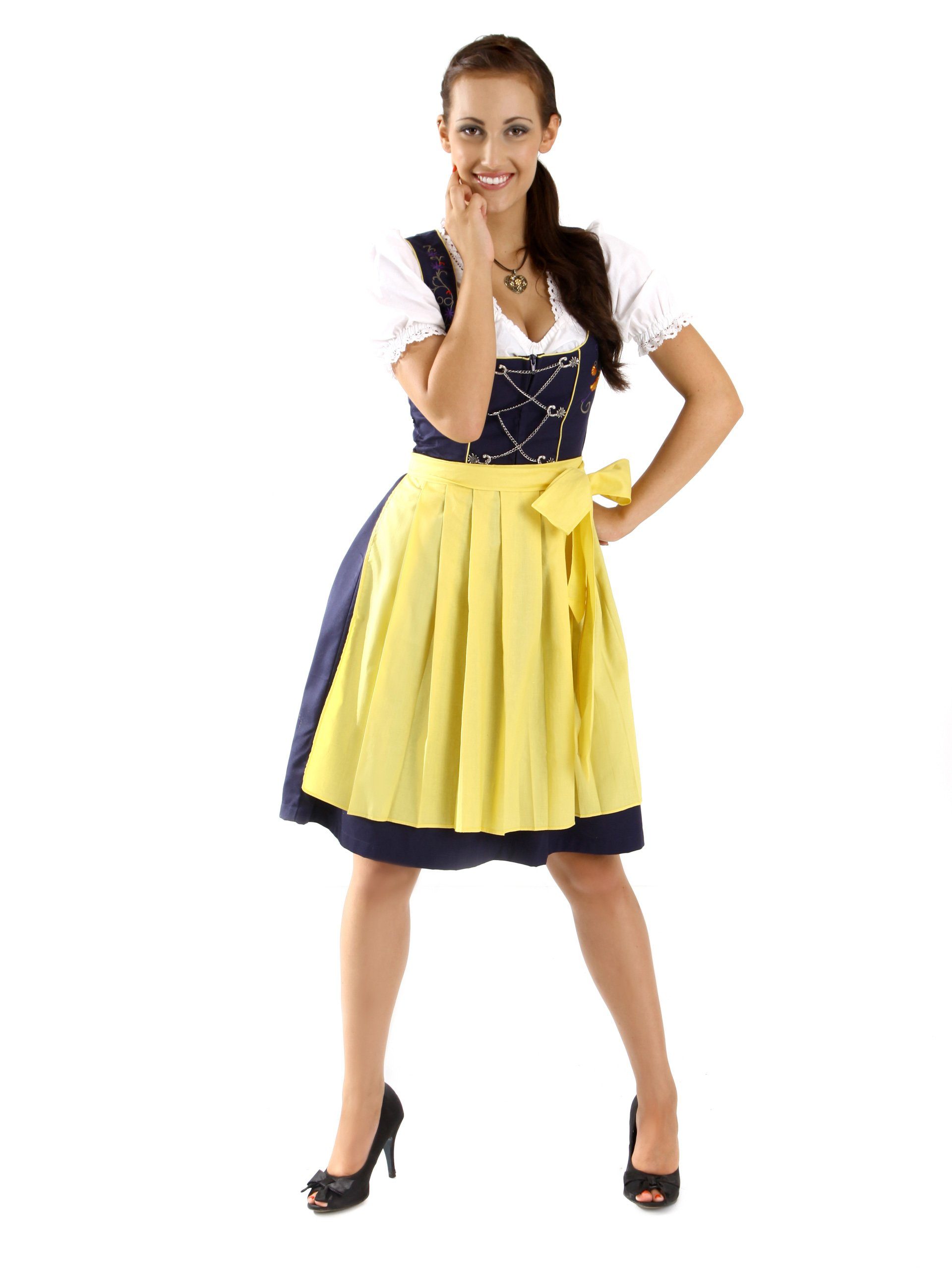 Almbock Dirndl Mini Dirndl Fiona (3-tlg) blau-gelb