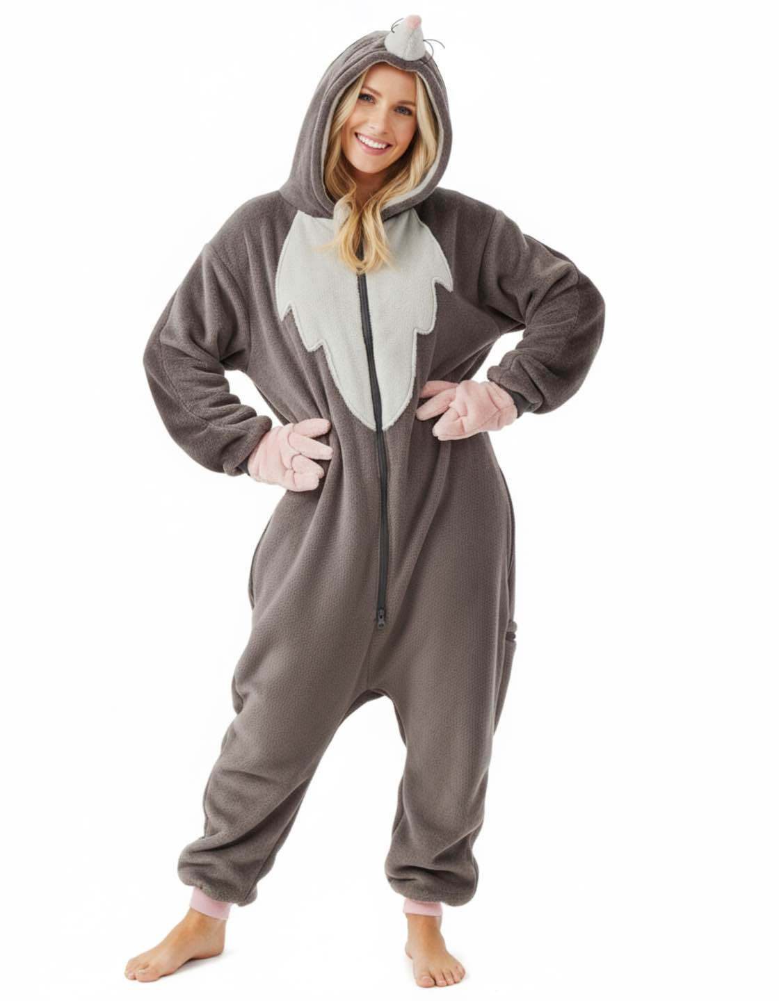 Corimori Partyanzug Flauschiges Maulwurf Kostüm, Onesie für Erwachsene, Jumpsuit, Pyjama, Fasching, Kigurumi, Tierkostüme, Maulwurf Elron