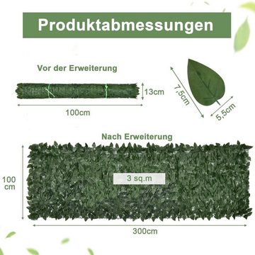 BlingBin Balkonsichtschutz Sichtschutzhecke Windschutz Efeu Sichtschutz Blätterzaun 1x3M (1er Set, 1-St., 1pcs) LxH: 300x100 cm, für Balkon und Terrasse