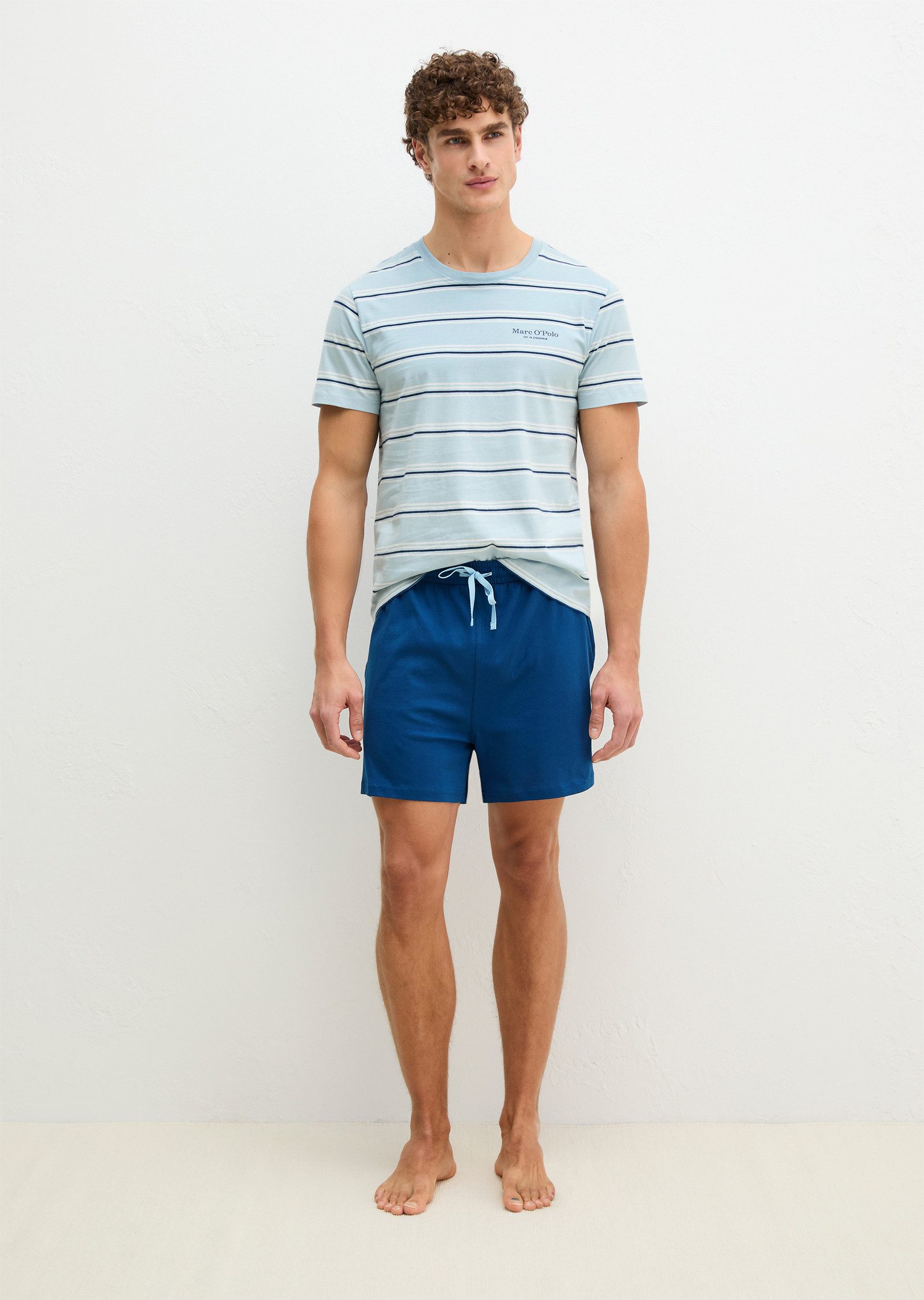 Marc O'Polo Shorty Mix N Match Cotton (2 tlg) mit kurzem Arm und Rundhalsausschnitt, Hose mit Gummizug und Bindeband