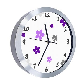 CreaDesign Funkwanduhr Funkuhr, Kinder Wanduhr, Kinderuhr, Kinderzimmer Blume lila grau (geräuscharmes Uhrwerk)