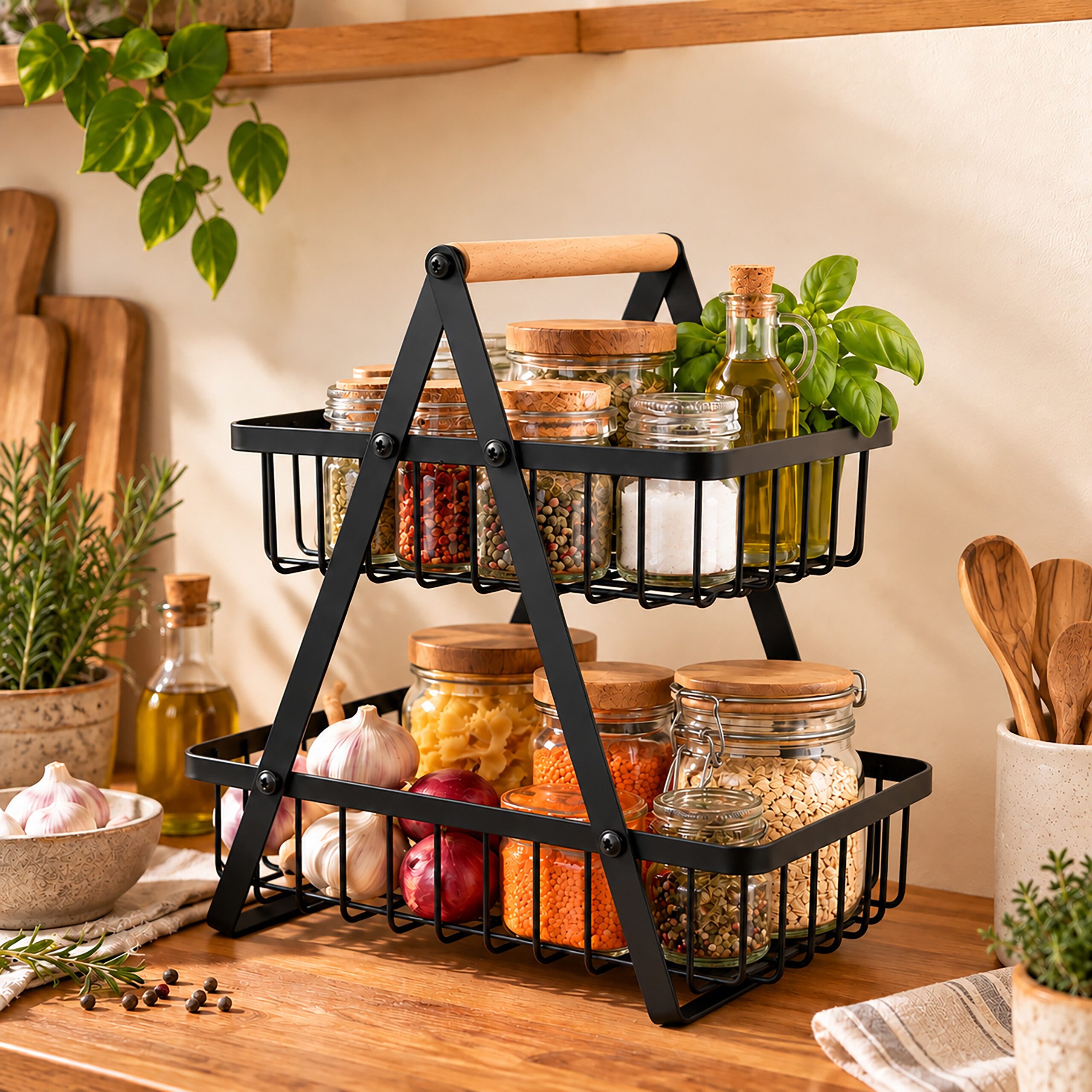 relaxdays Etagere Obst Etagere 2 Etagen, Eisen, (1-tlg), schwarz – Bild 5 von 5