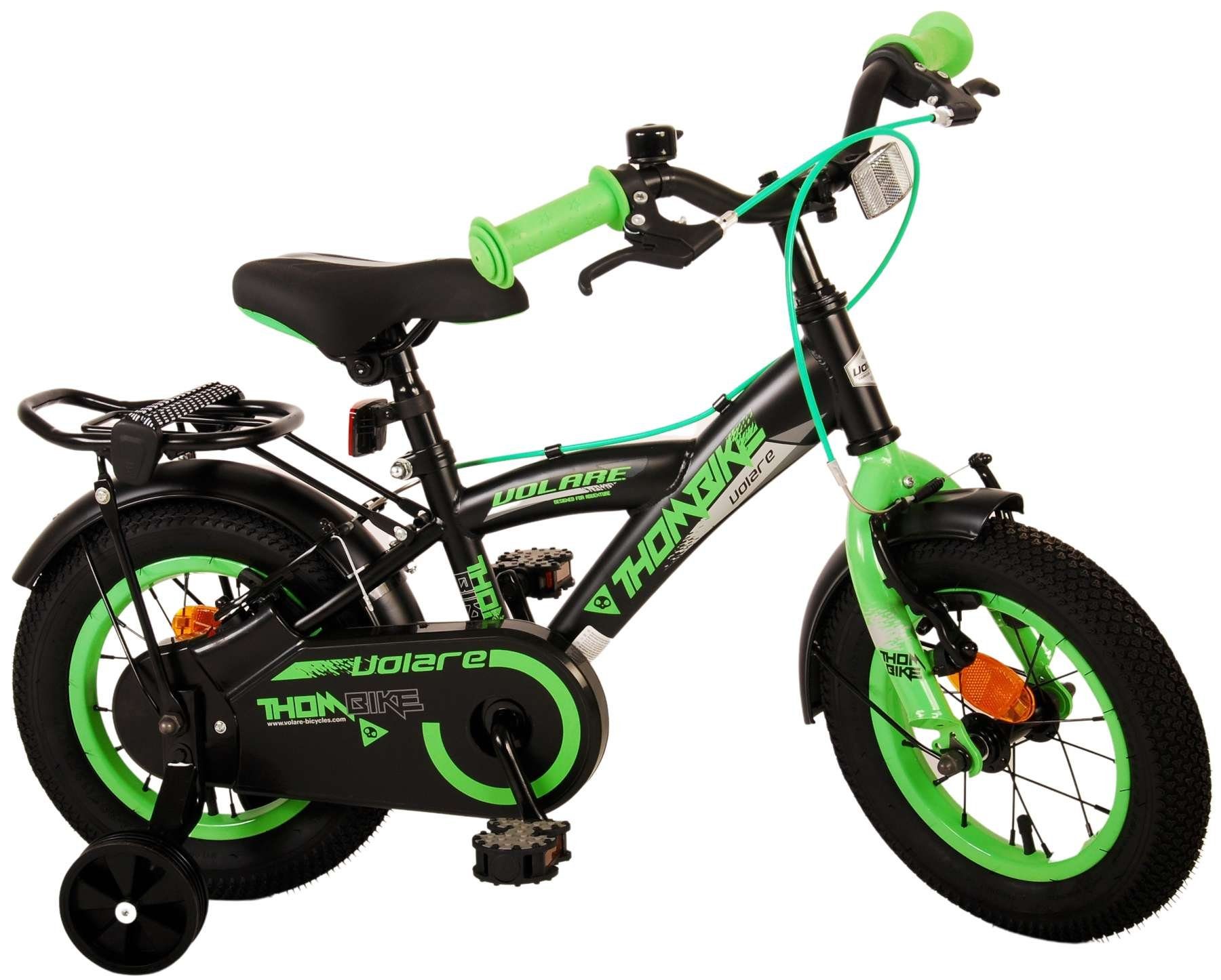 TPFSports Kinderfahrrad Volare Thombike 12 Zoll mit 2x Handbremse, 1 Gang, (Jungs Fahrrad - Rutschfeste Sicherheitsgriffe), Kinder Fahrrad 12 Zoll mit Stützrädern und Klingeln - Schwarz