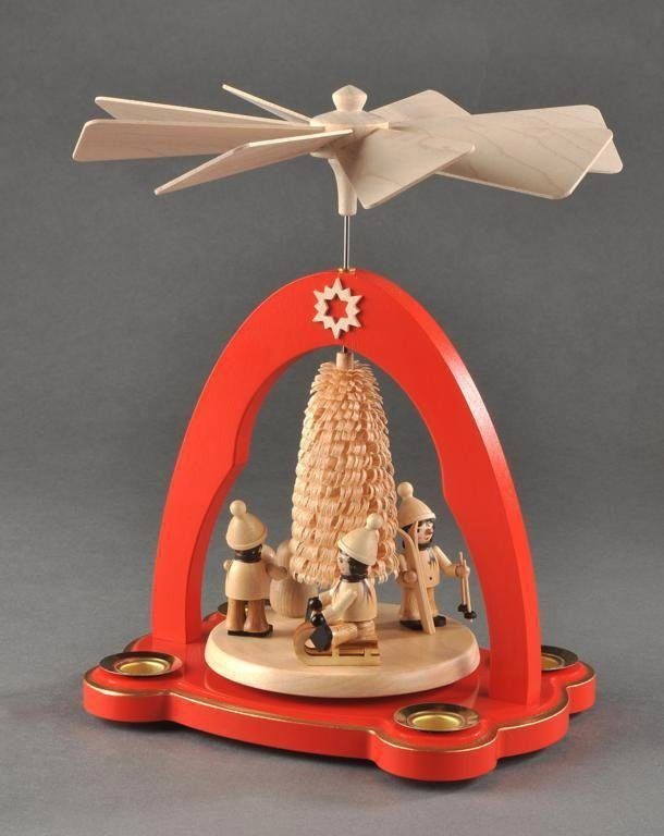 Albin Preissler - Weihnachtspyramide Weihnachtsdeko Tischpyramide Winterkinder, rot