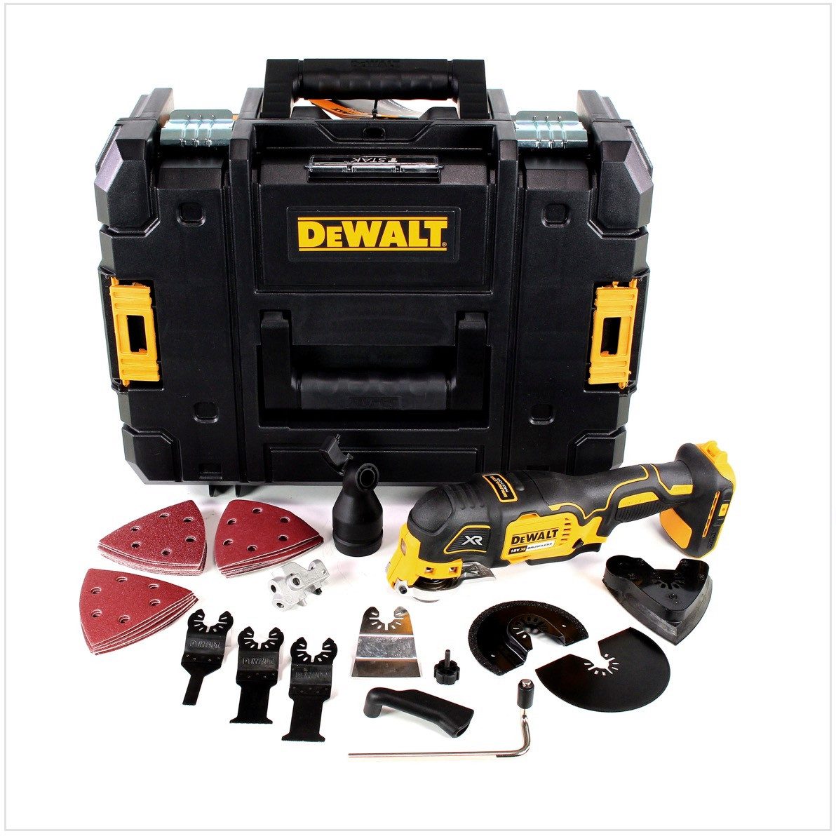 DeWalt Akku-Multifunktionswerkzeug DCS 355 NT Akku Oszillierer 18V Brushless + TSTAK + 29 tlg. Zubehör -