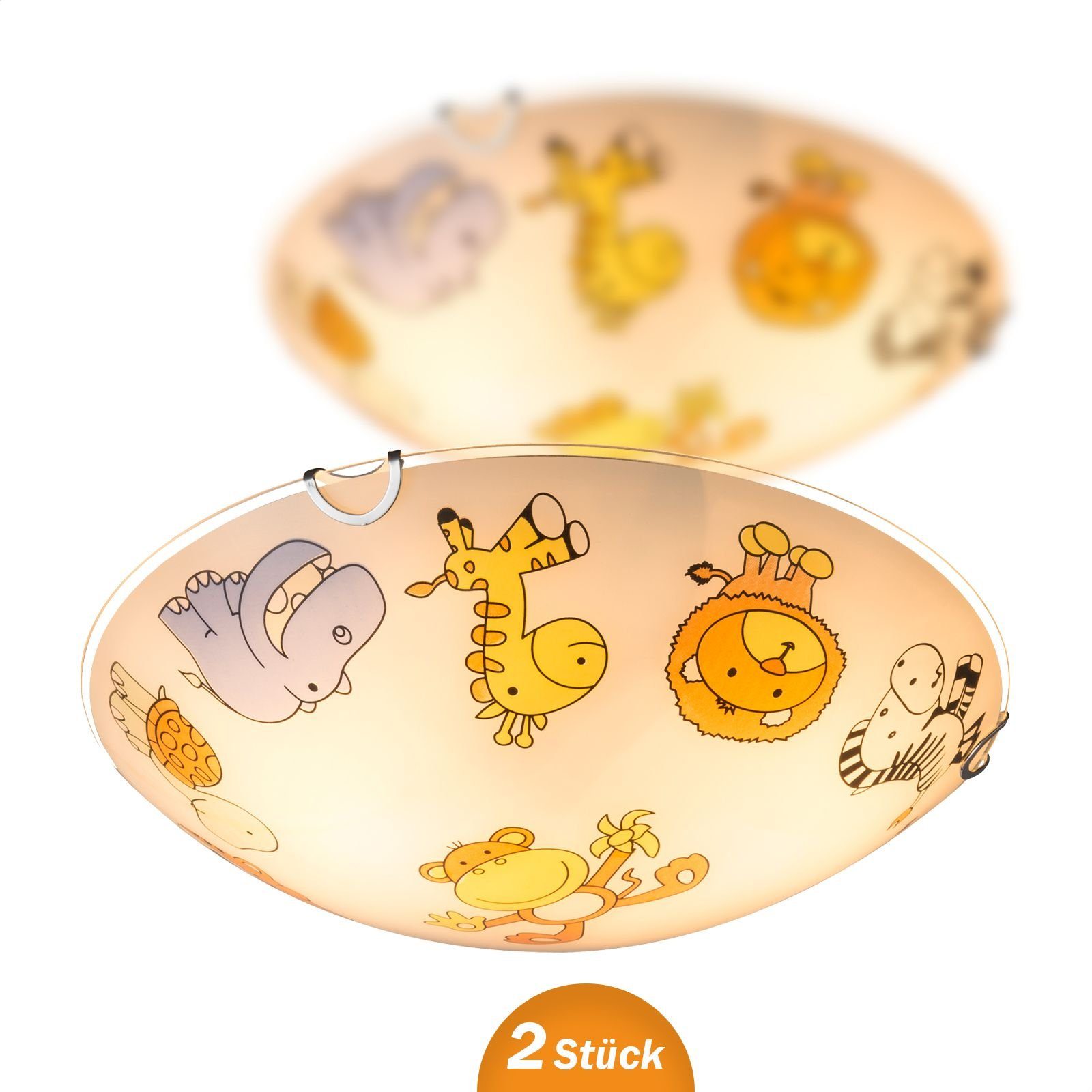 bmf-versand Deckenleuchte Deckenleuchte Kinderzimmer LED 2er Set Kinderlampe Tiere Zoo Safari, Kinderleuchte Decke, LED wechselbar, Warmweiß, Kinderzimmerlampe Jungen und Mädchen