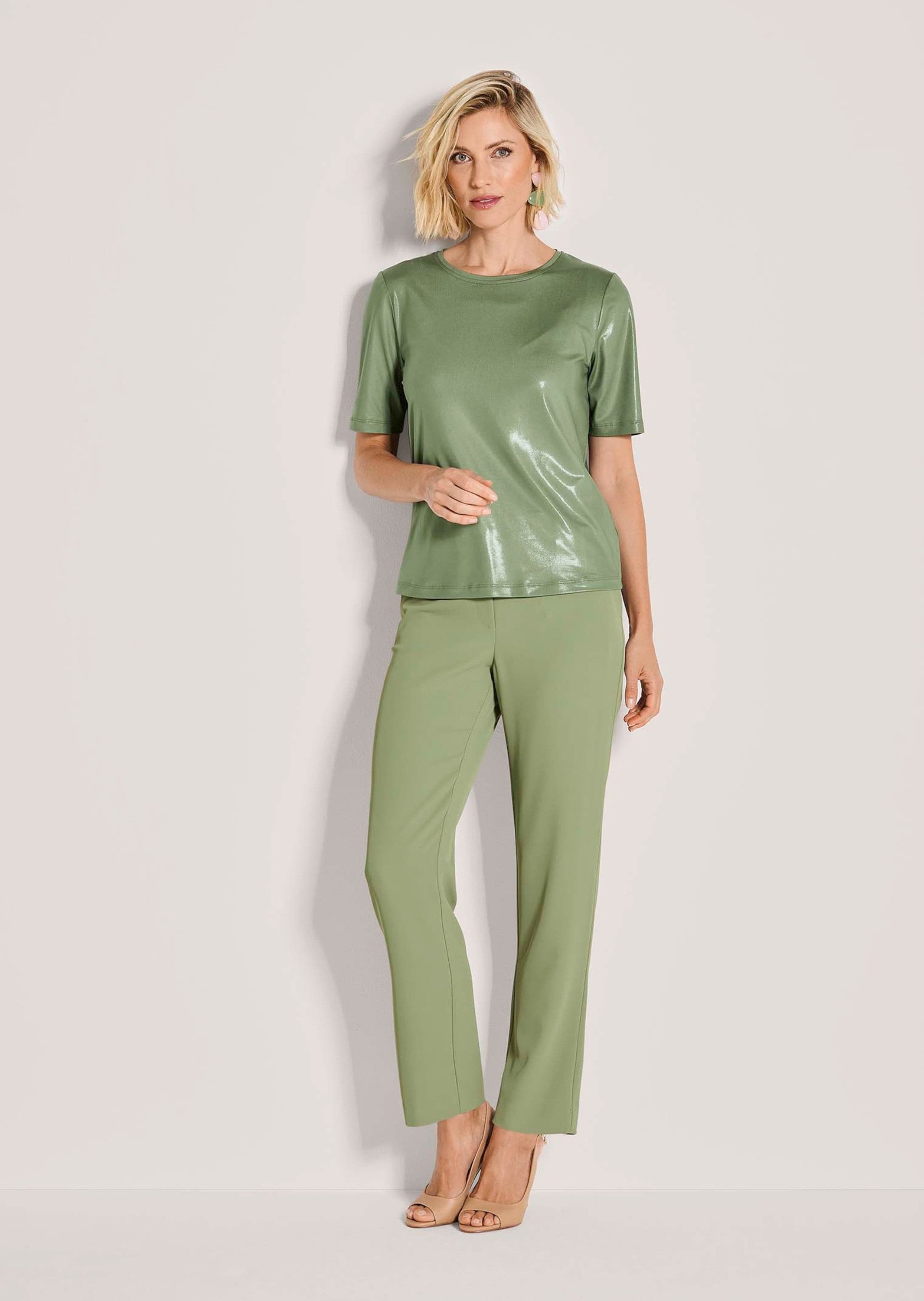 MADELEINE Kurzarmshirt Kurzarm Oberteil mit Glanzdruck Rundhals-Shirt mit e günstig online kaufen