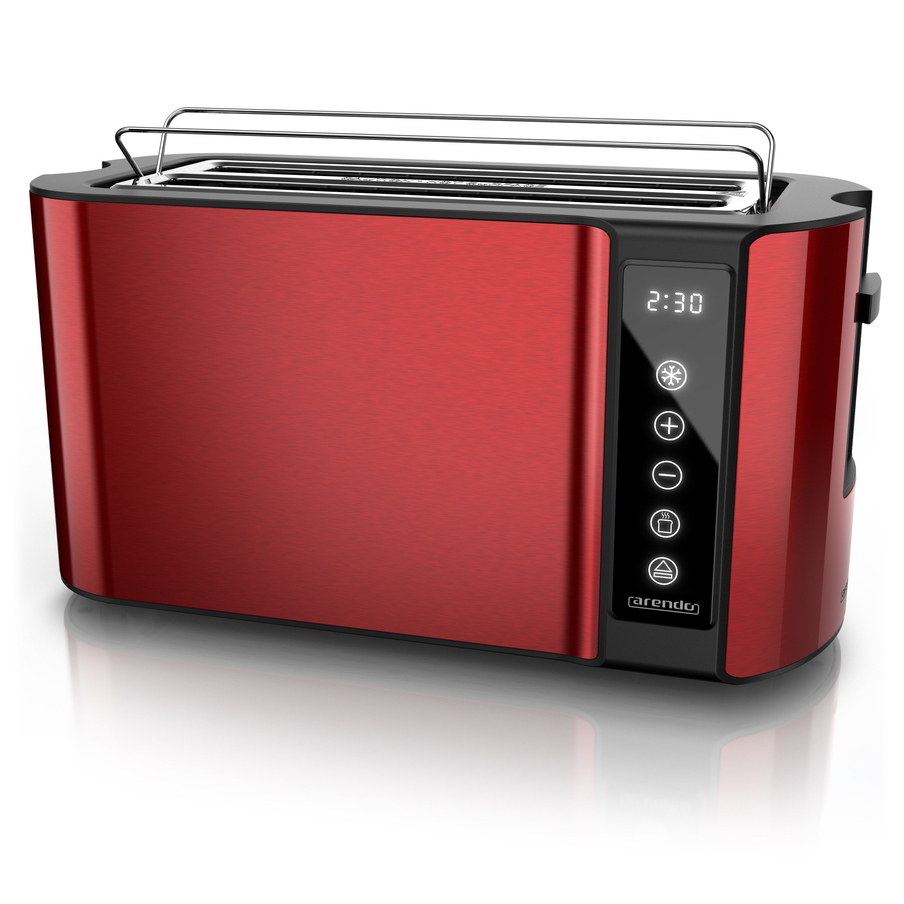 Arendo Toaster Wärmeisoliertes Doppelwandgehäuse, Display mit Restzeitanzeige, 2 lange Schlitze, für 4 Scheiben, 1500 W, Touchpanel, Brötchenaufsatz, 7 Bräunungsgrade, Brotscheibenzentrierung