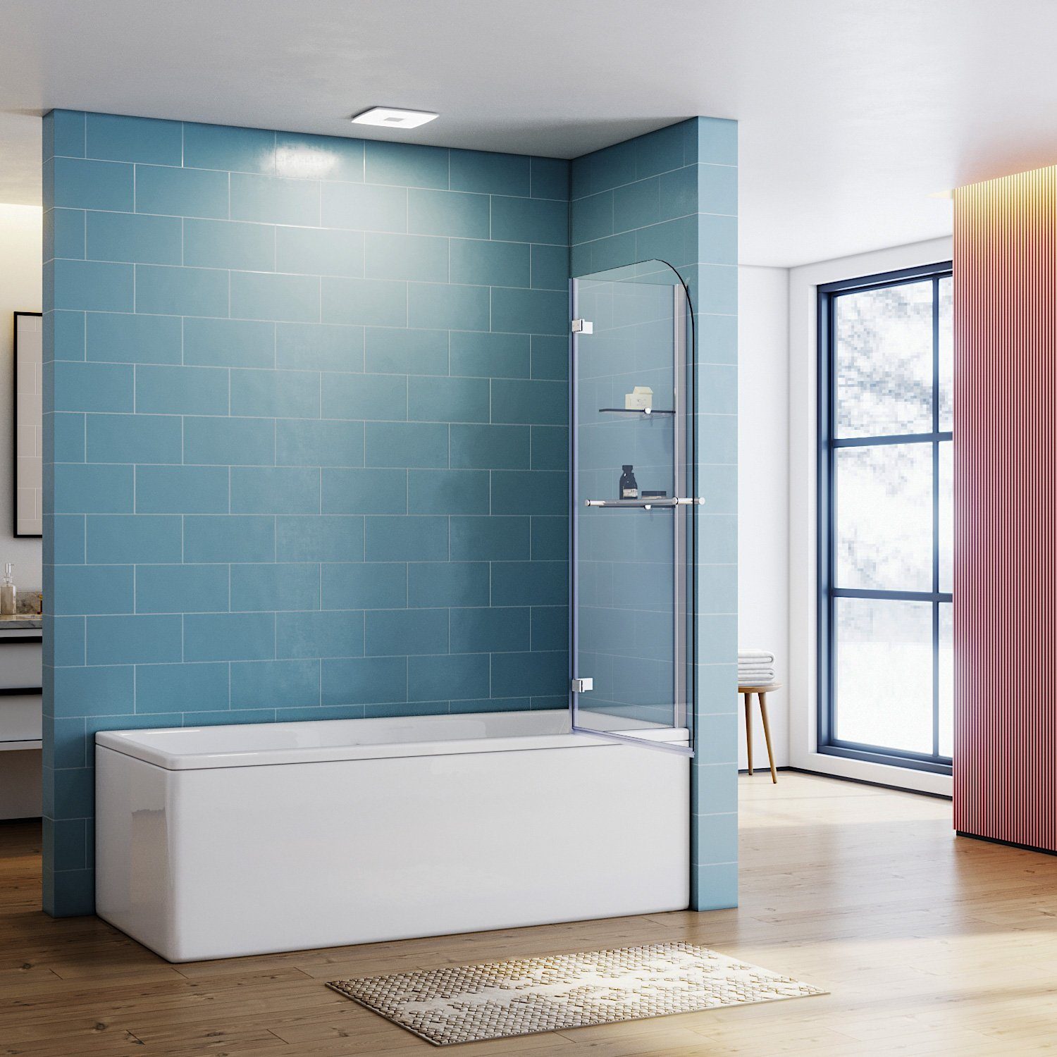 SONNI Badewannenaufsatz Duschtrennwand für Badewanne, 120x140 cm, für Badezimmer, Einscheibensicherheitsglas mit Nano Beschichtung, ESG mit Nano Beschichtung