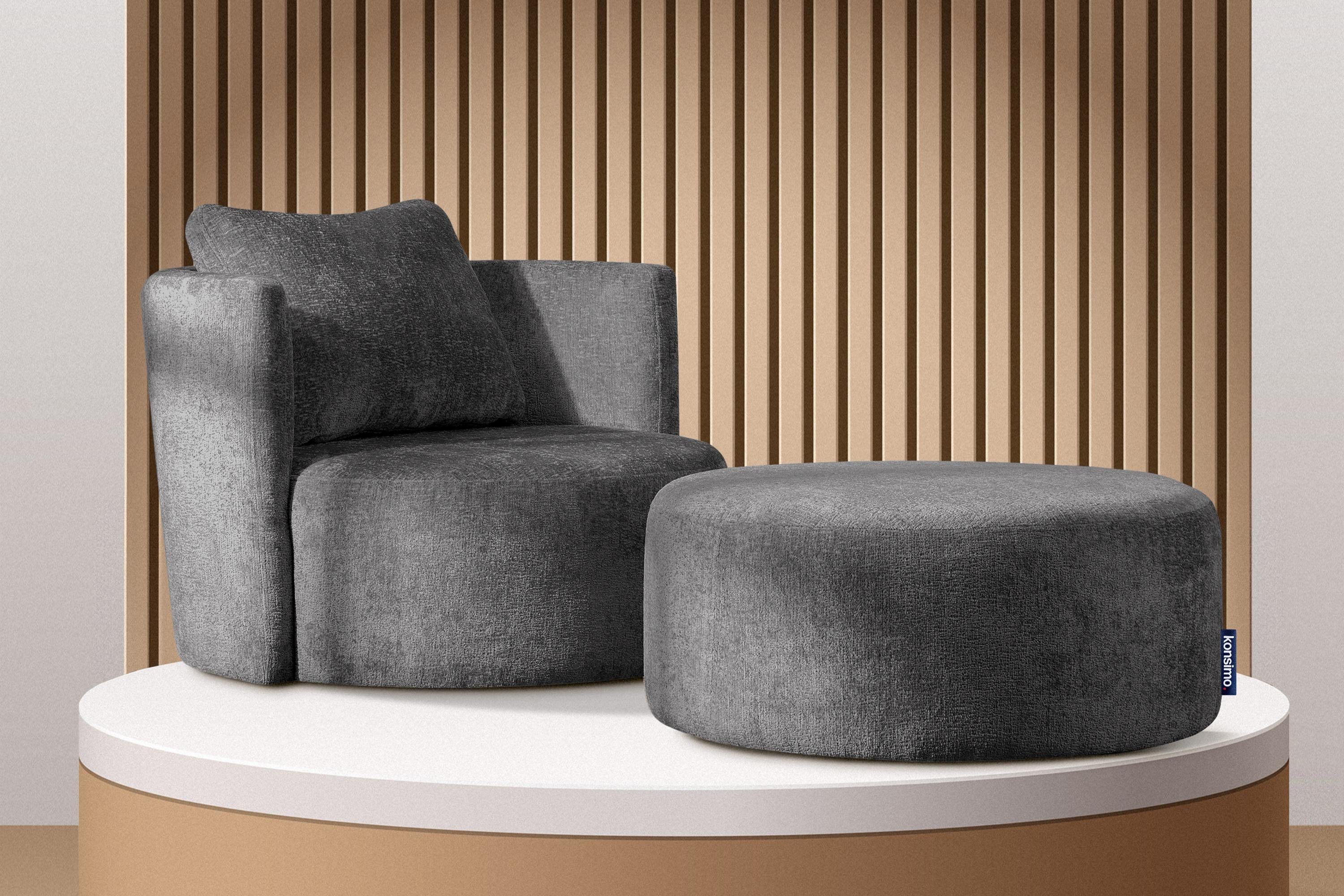 mit Polsterhocker 360° Sitzhocker Drehfunktion, Chenille, Stil modernistischen Pouf, RAGGI im Konsimo