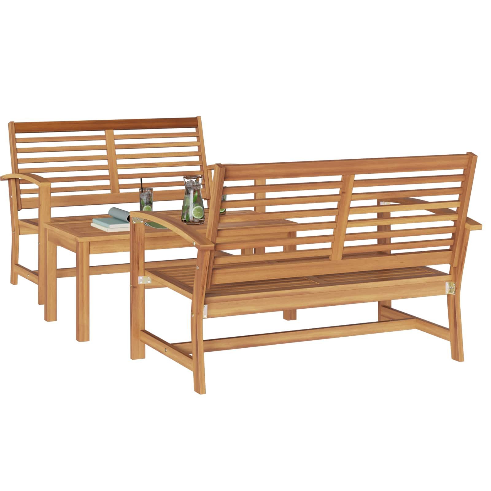 vidaXL Gartenlounge-Set Gartensofa-set 3 Stk. Natur Massives holz, (3-tlg)