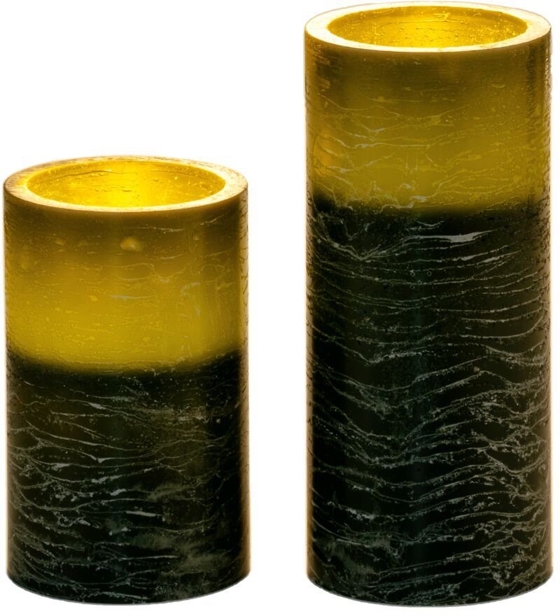 LED Dekolicht LED-Kerze Cosy Shine Candle Wachskerze, 2er Set Timer Batterie Grün