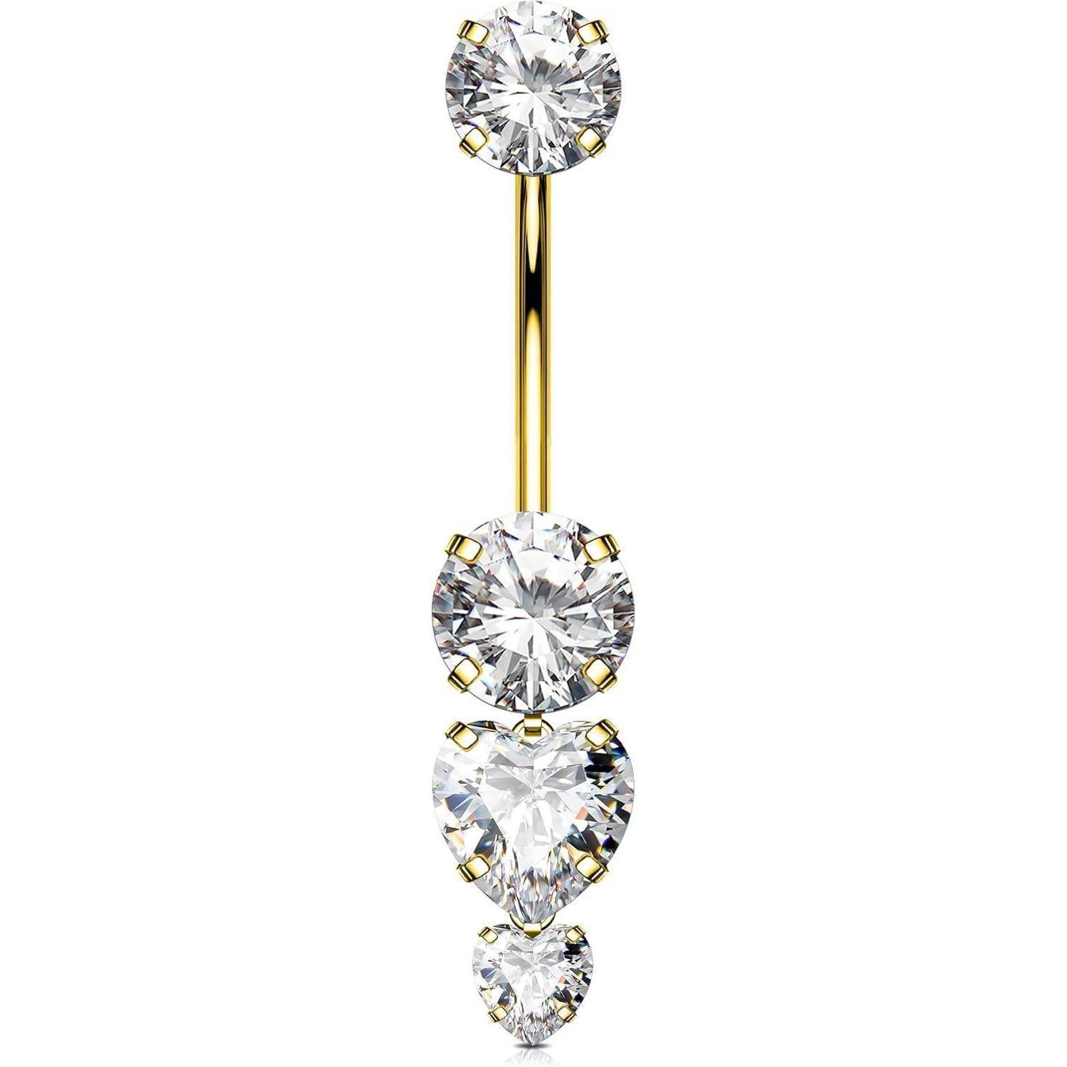 LuxusKollektion Bauchnabelpiercing 14G Gold Bauchnabelring Herzanhänger Titan G23 12mm CZ