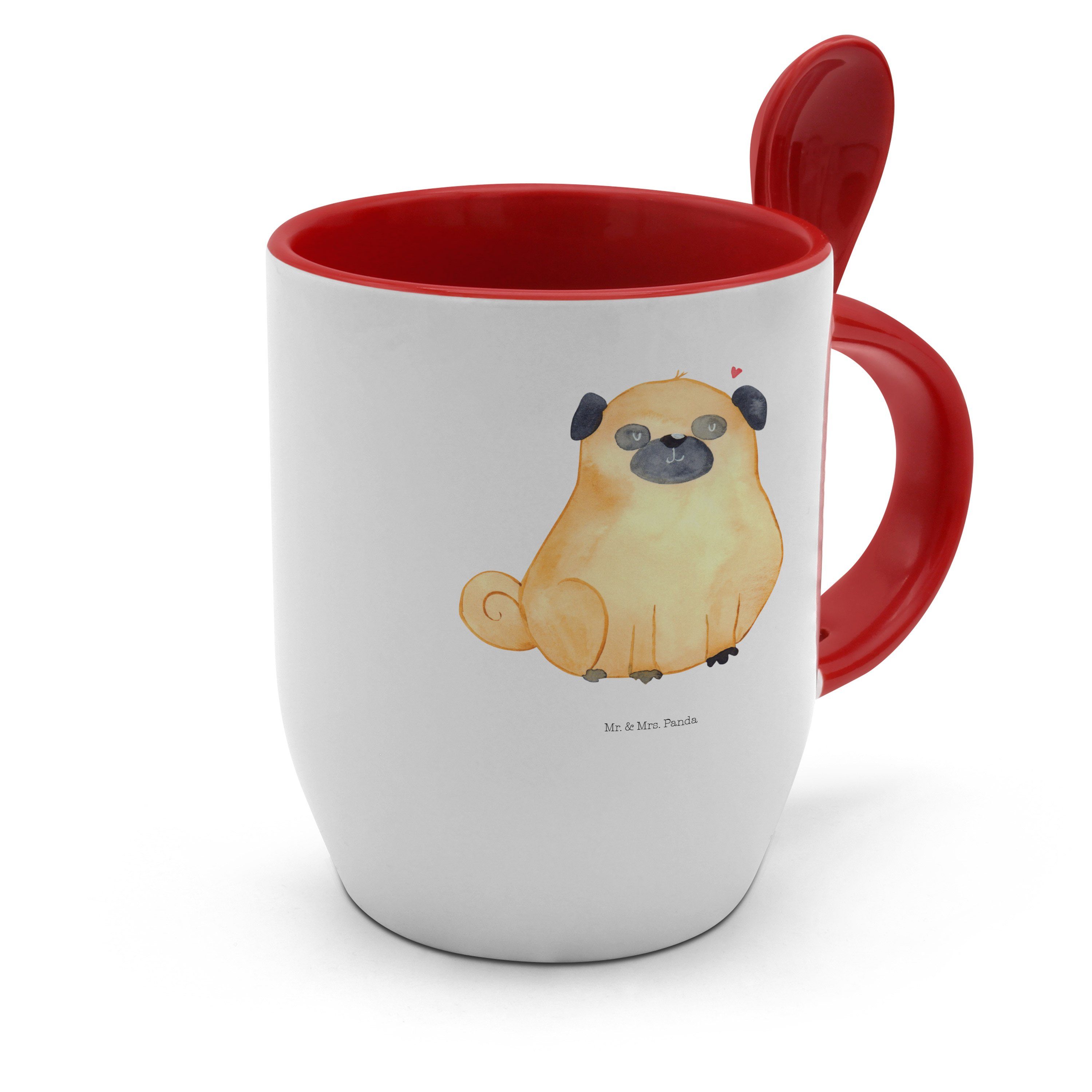- & Mrs. Panda Tasse mit, Hund, Kaffeetasse, Tassen, Sprüche, Tasse - Weiß Geschenk, Keramik Mops Mr.