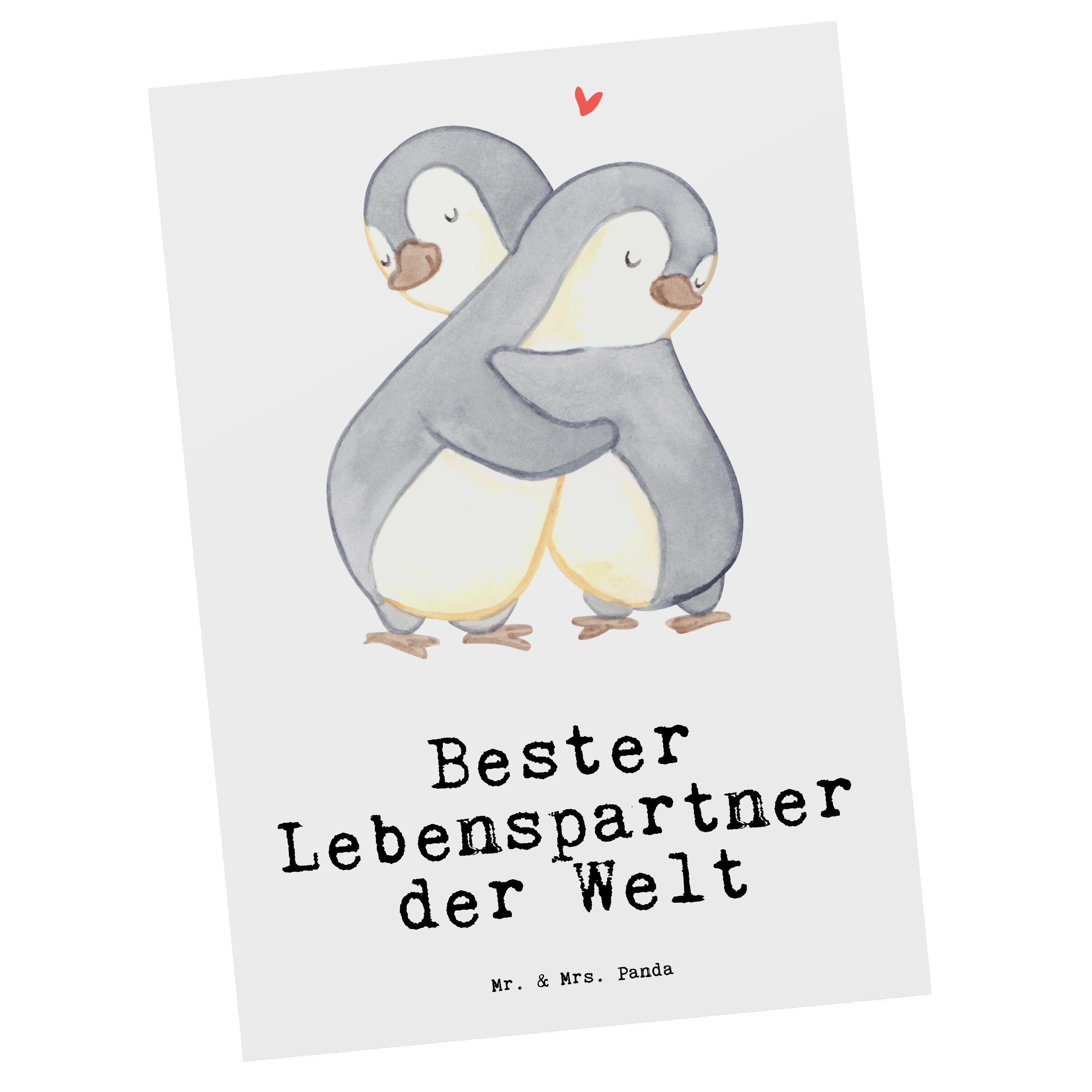 Mr. & Mrs. Panda Postkarte Pinguin Bester Lebenspartner der Welt - Weiß - Geschenk, Einladung, Grußkarte, Ehefrau, Freund, Freude machen, Geschenkkarte, Geschenktipp, Bedanken