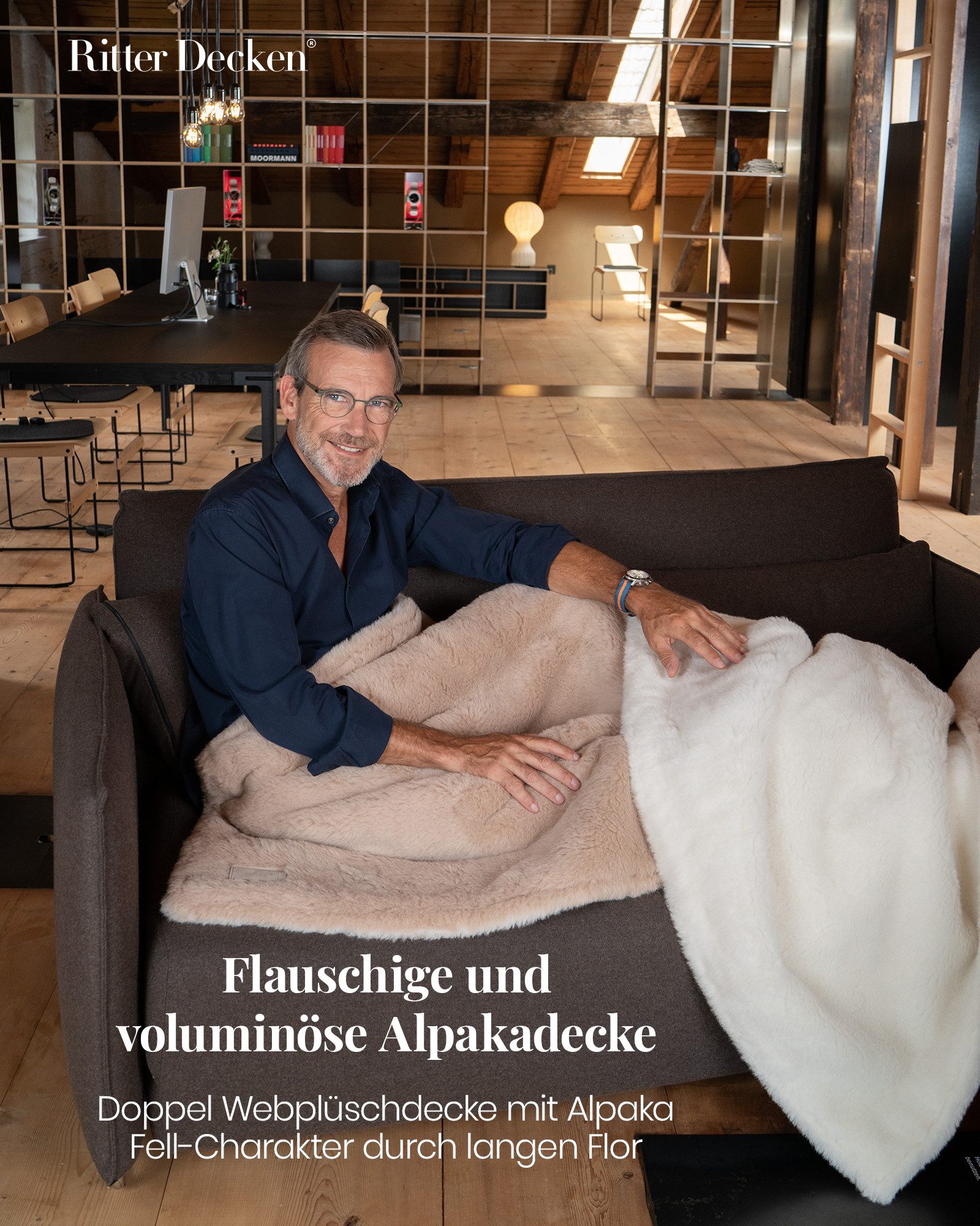 Wohndecke Voluminöse Alpakadecke La Paz aus Alpakawolle mit Wendeoptik, Ritter Decken, flauschige Plüschdecke, Wolldecke, extra warm, weitere Größen & Farben
