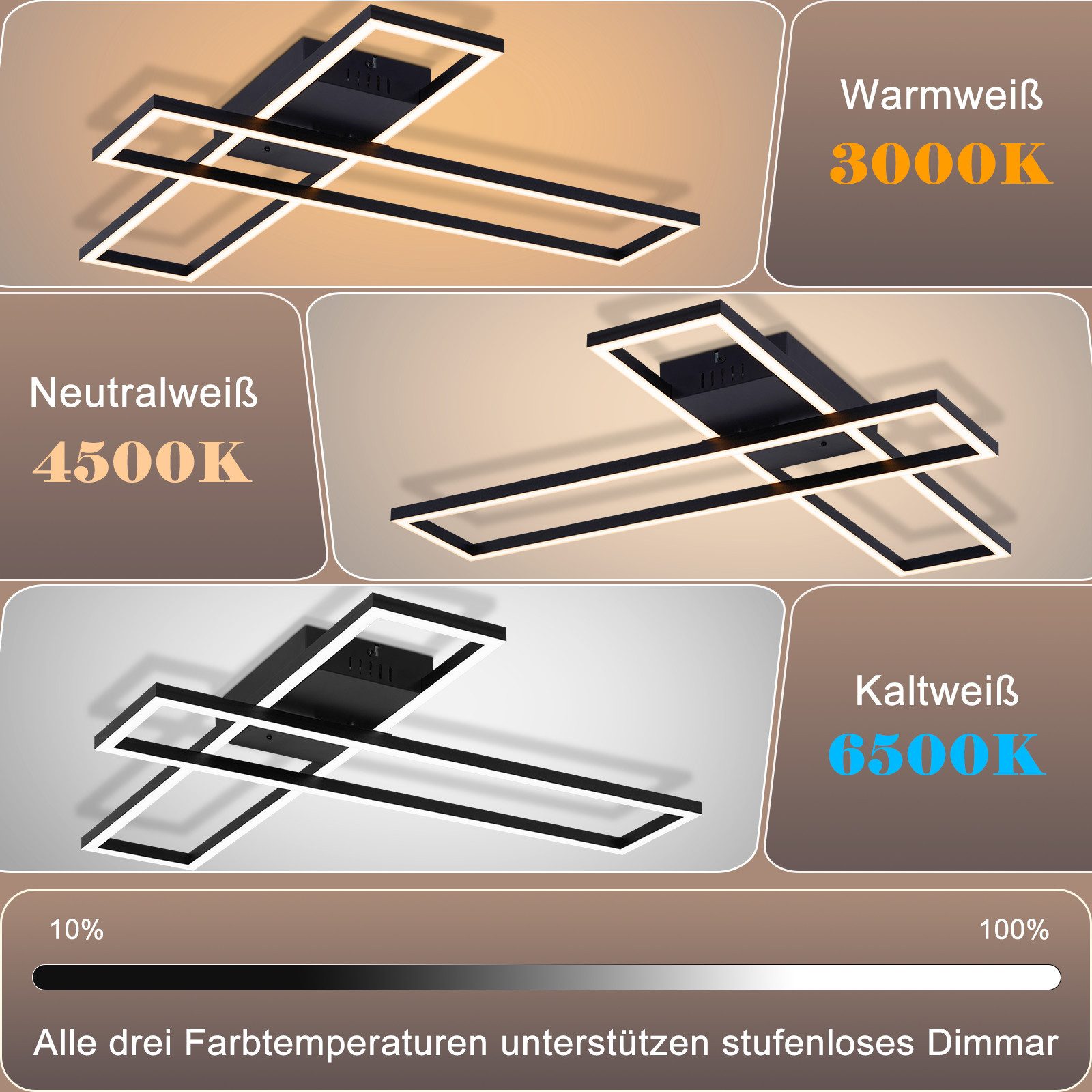 ZMH LED Deckenleuchte 56W/42W LED Deckenlampe für Wohnzimmer – dimmbar mit Memory-Funktion, Dimmbare, LED fest integriert, warmweiß-kaltweiß – Bild 4 von 5