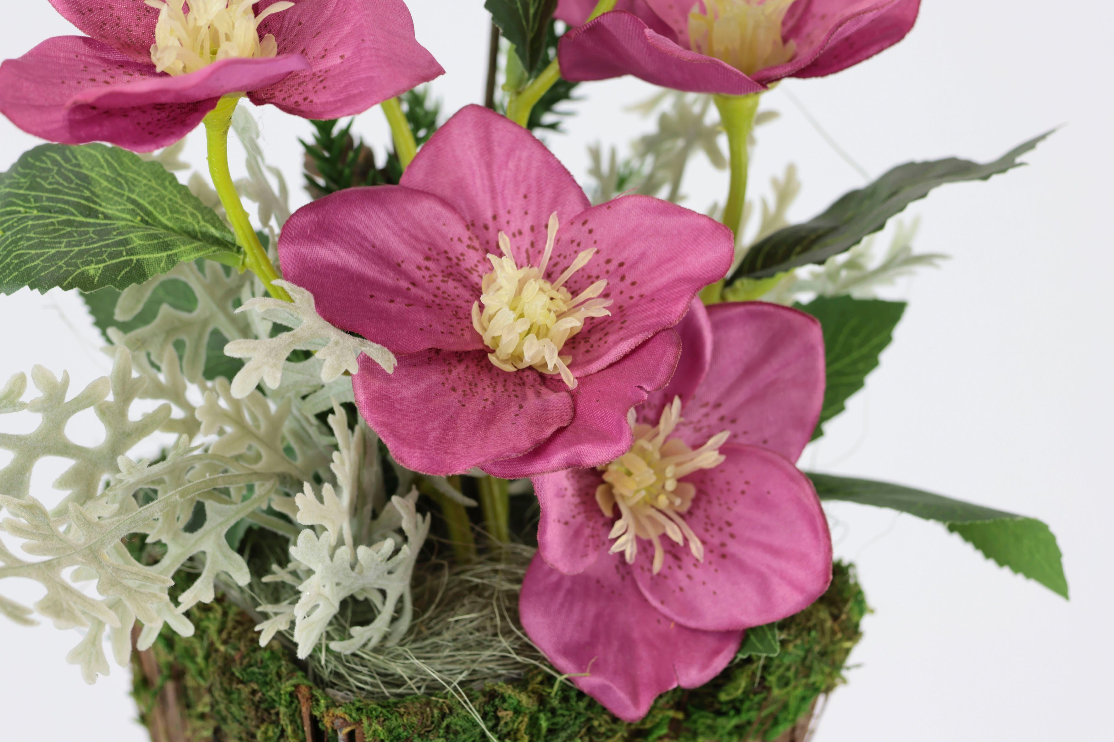 Winterliche Kunstpflanze Gesteck mit Christrosen im Pflanztopf, Weihnachtsdeko, Christrose, I.GE.A., Höhe 25 cm, Kunstblumen-Arrangement, festliches Blumenensemble, Weihnachtsgesteck