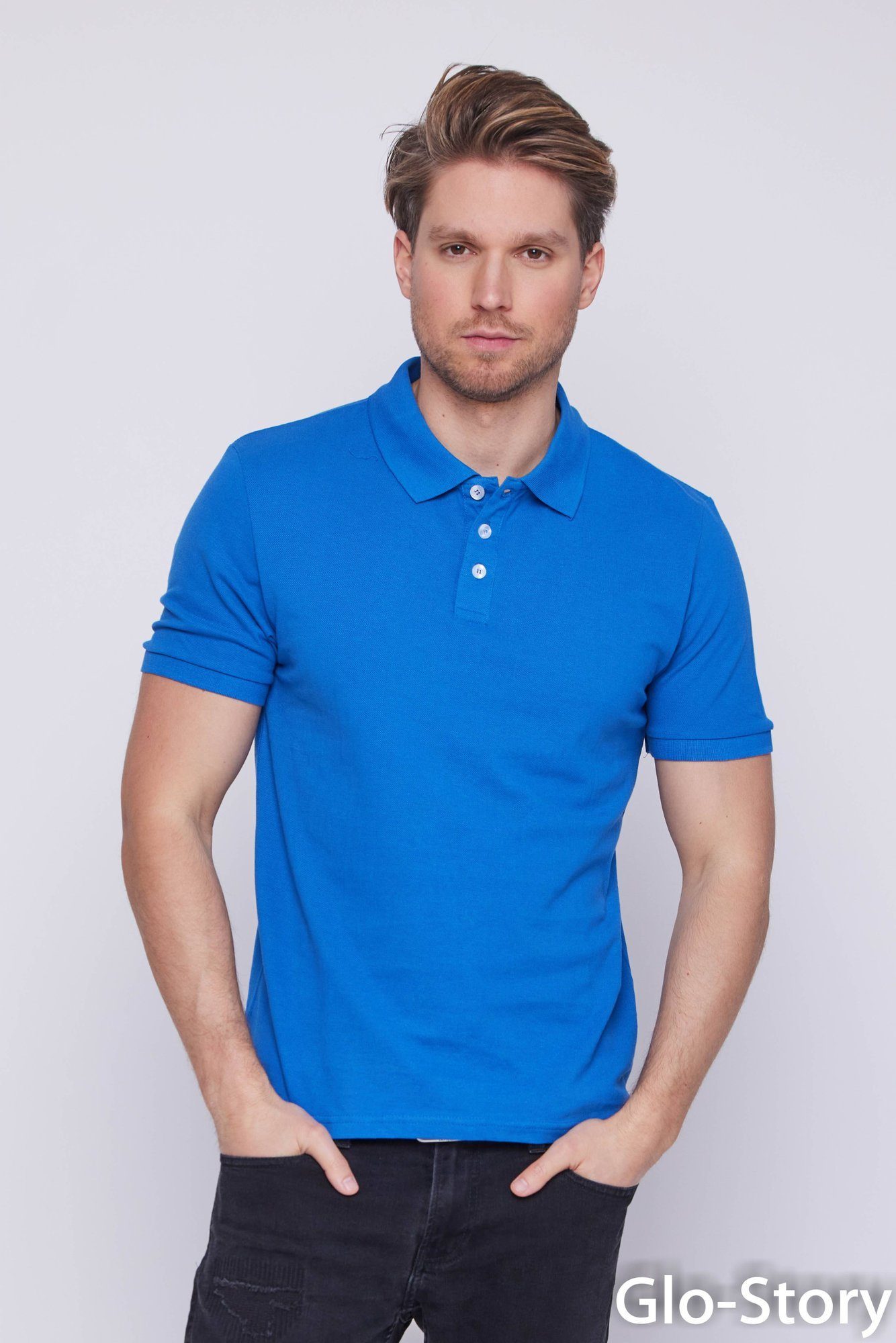 GLO-STORY Poloshirt Herren Kurzarm Basic Sapphire-Blau Regular Polo GLO-STORY Polohemd Poloshirt Shirt
