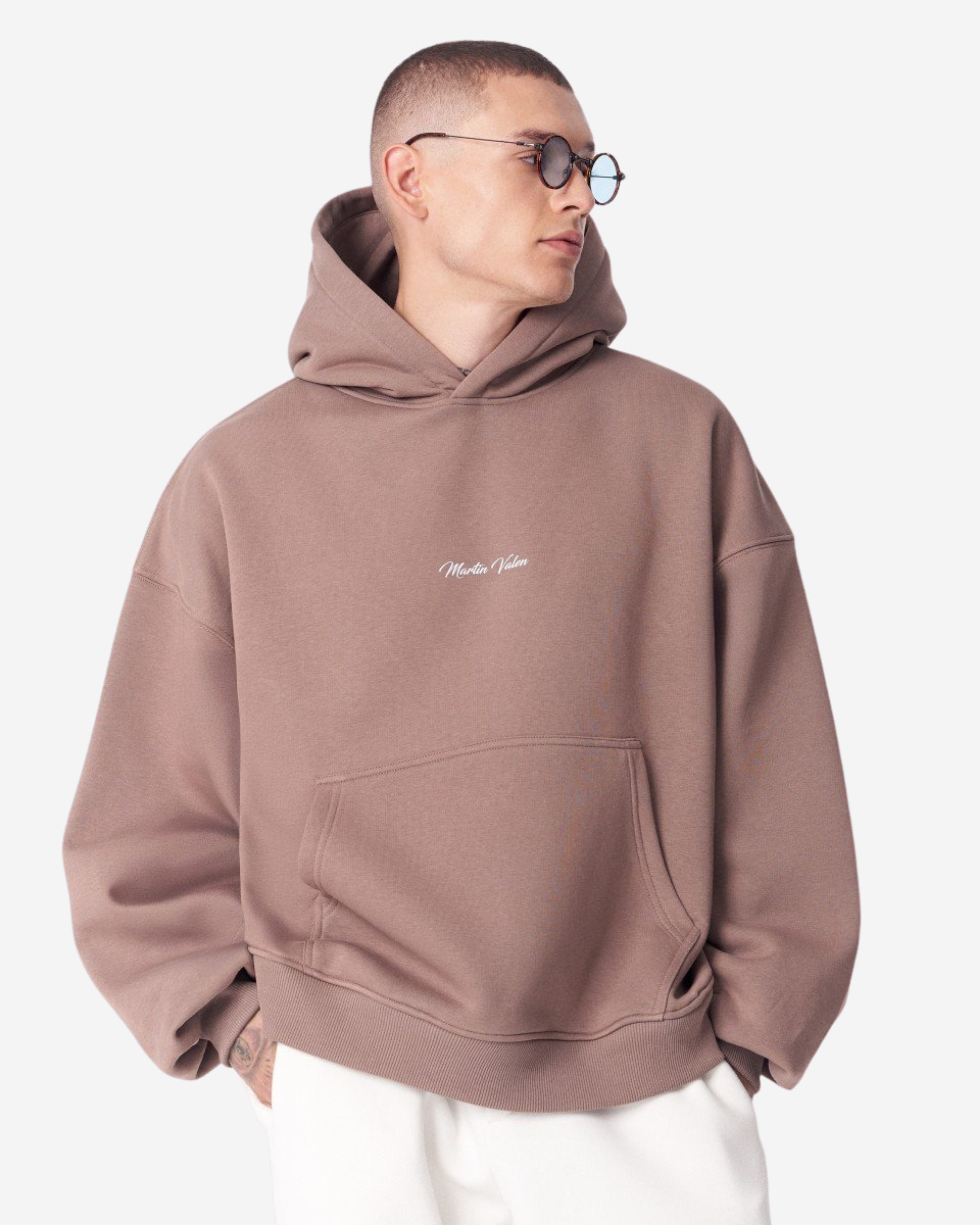Martin Valen Sweatshirt Schimmernder 3D-bestickter Kapuzen-Weißer Pullover von Mandala Plastik
