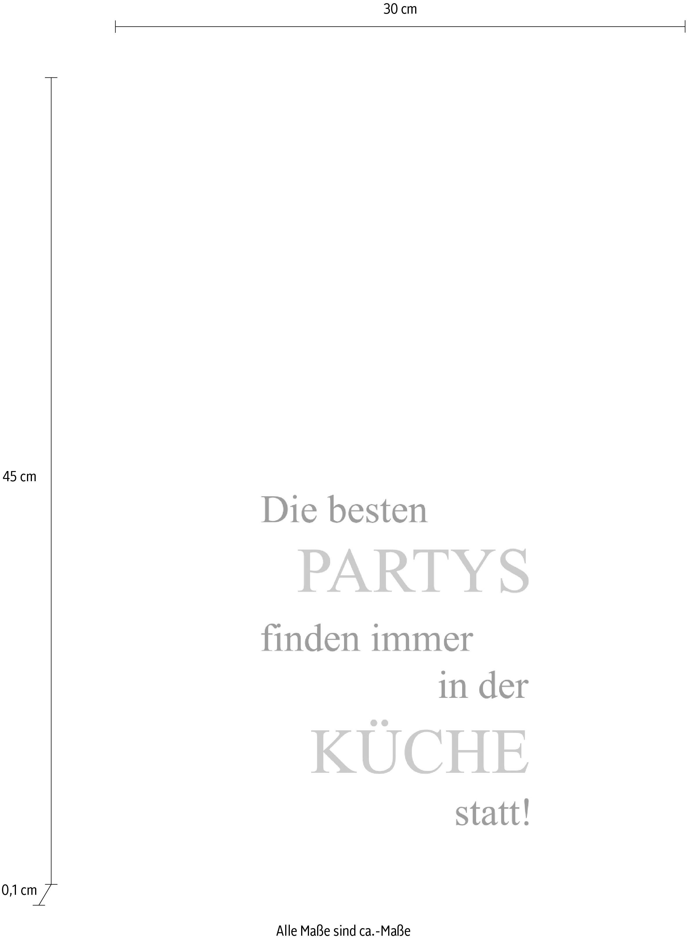 queence und Küche, Stahlblech Wanddekoobjekt Schriftzug Partys auf