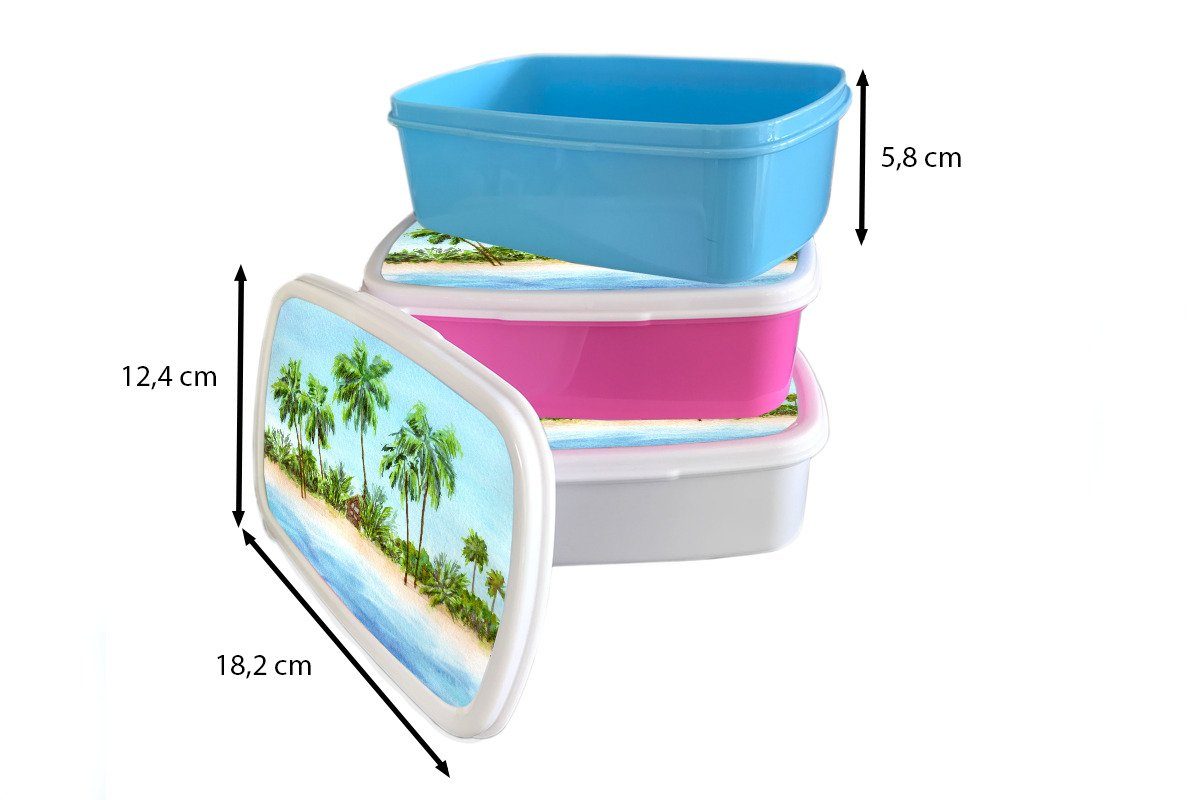 MuchoWow Lunchbox Palme - für Strand, Brotbox weiß Jungs - (2-tlg), Brotdose, Kinder und für Hütte Kunststoff, Mädchen Erwachsene, und
