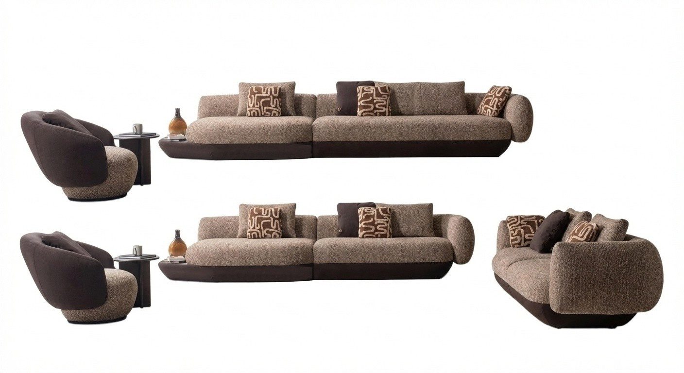 Xlmoebel Polstergarnitur Elegante beiger 4-Sitzer Couch mit Textilsesseln und Tisch, (4-tlg), Made in Europa