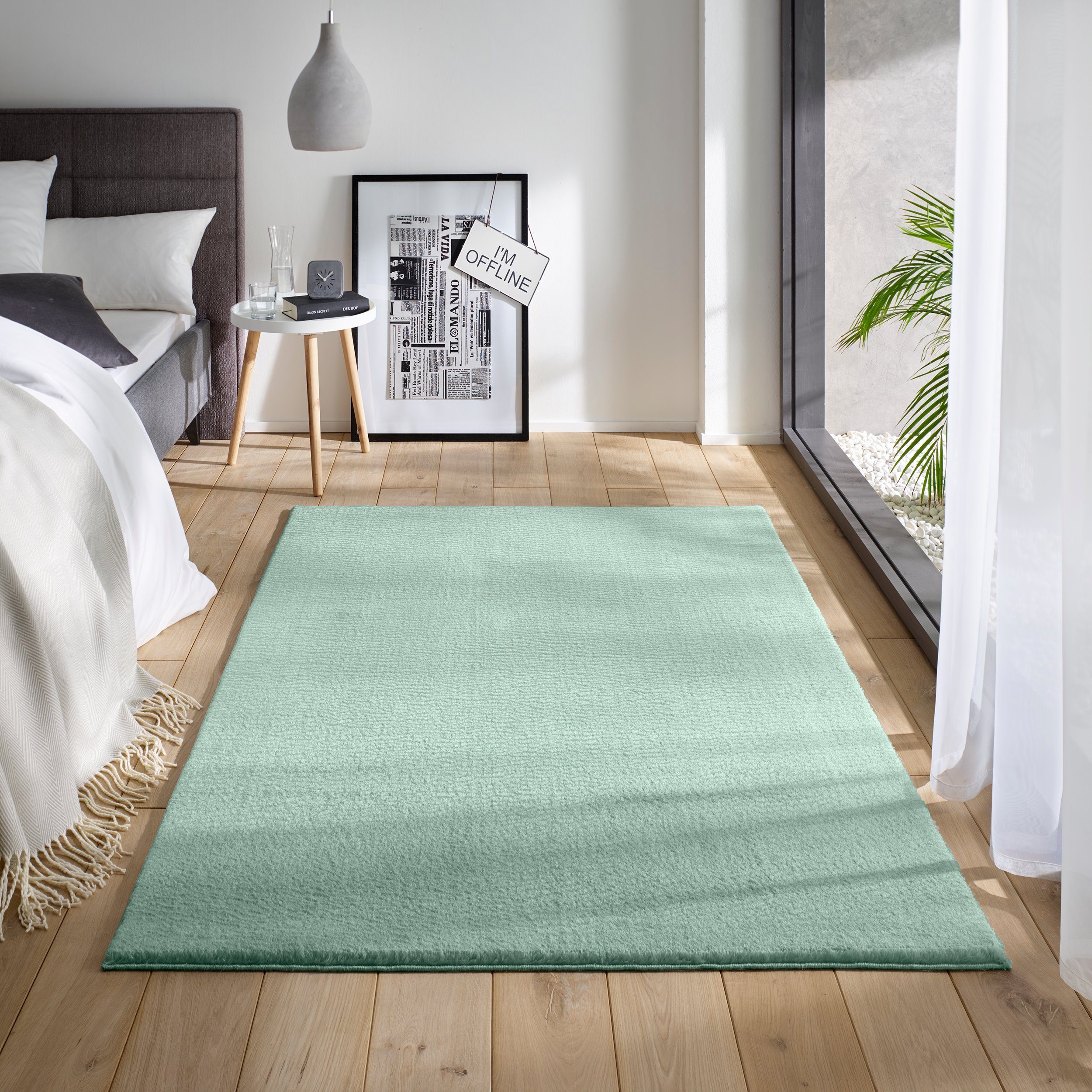 Teppich Waschbarer Kurzflor-Teppich, TaCa Home, rechteckig, Höhe: 19 mm, Wohnzimmer Schlafzimmer Küche Bad Flur, Mint - 240 x 340 cm