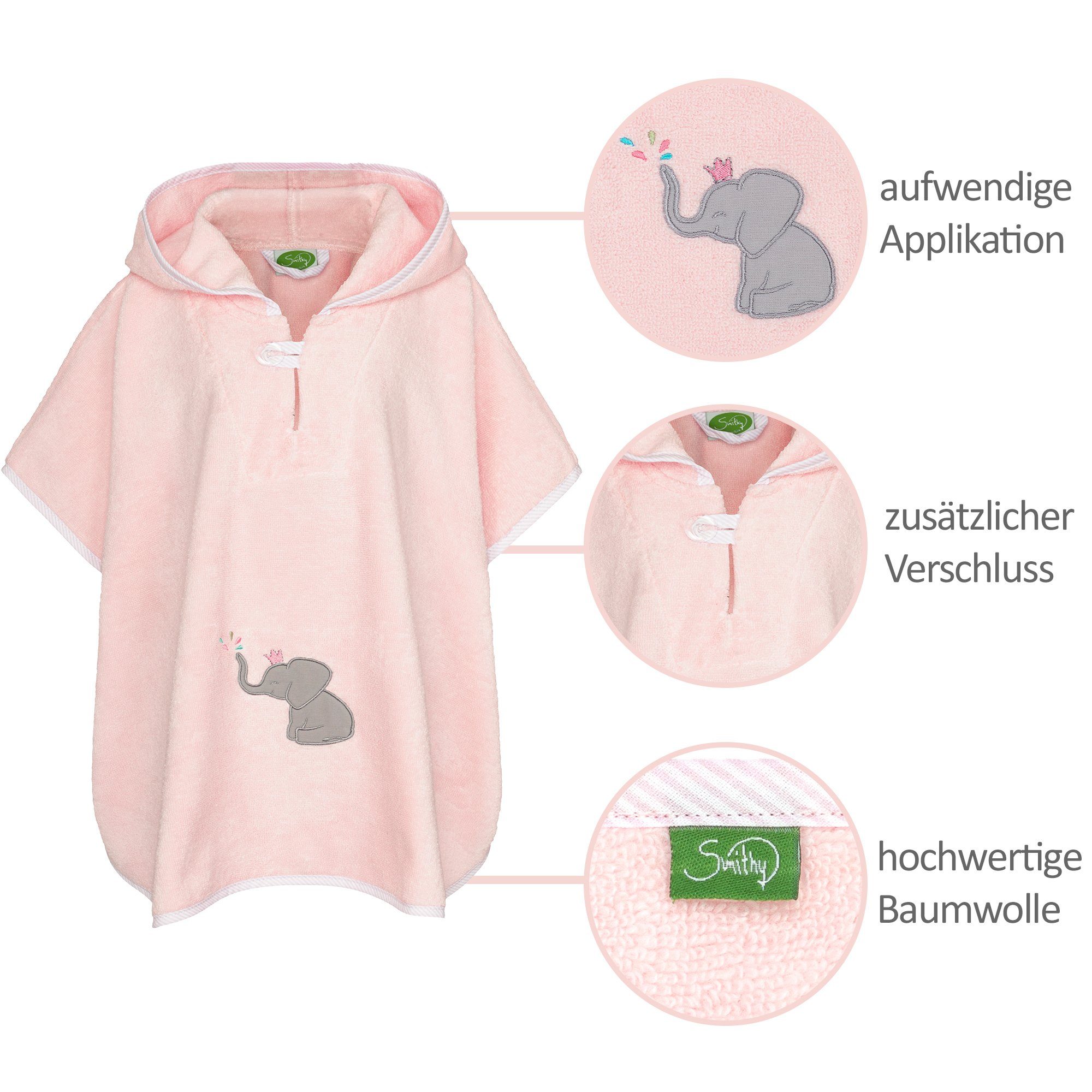 Smithy Badeponcho Badeponcho Baby Kind mit Premium Baumwolle, Frottee, Druckknopf am Armloch