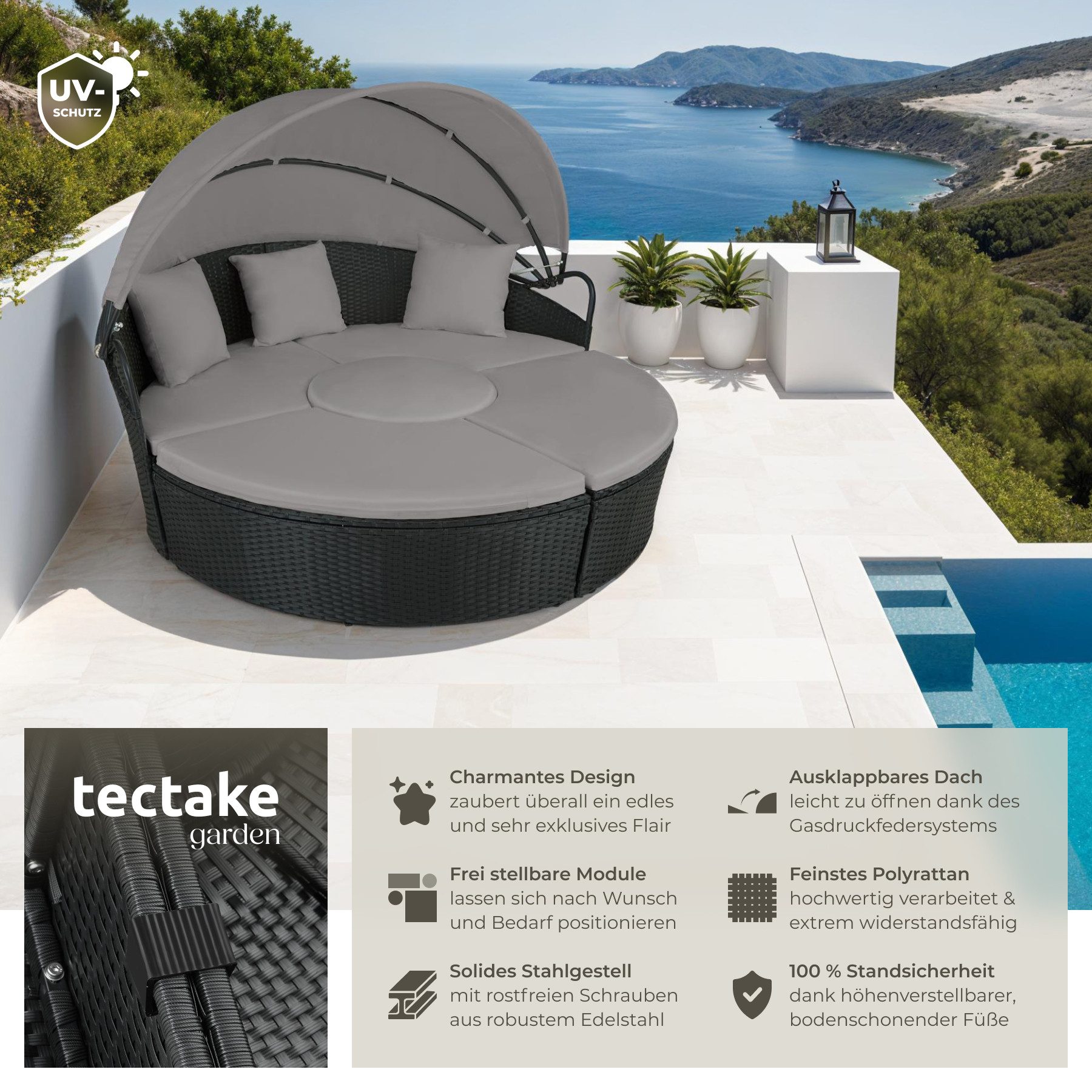 tectake Loungeset Rattan Sonneninsel, (Set, 5-tlg), günstig online kaufen