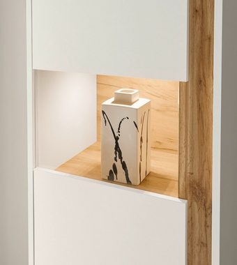 Furn.Design Wohnwand Center, (in weiß matt mit Wotan Eiche, 6-teilig, ca. 340 x 200 cm), mit Sekretär