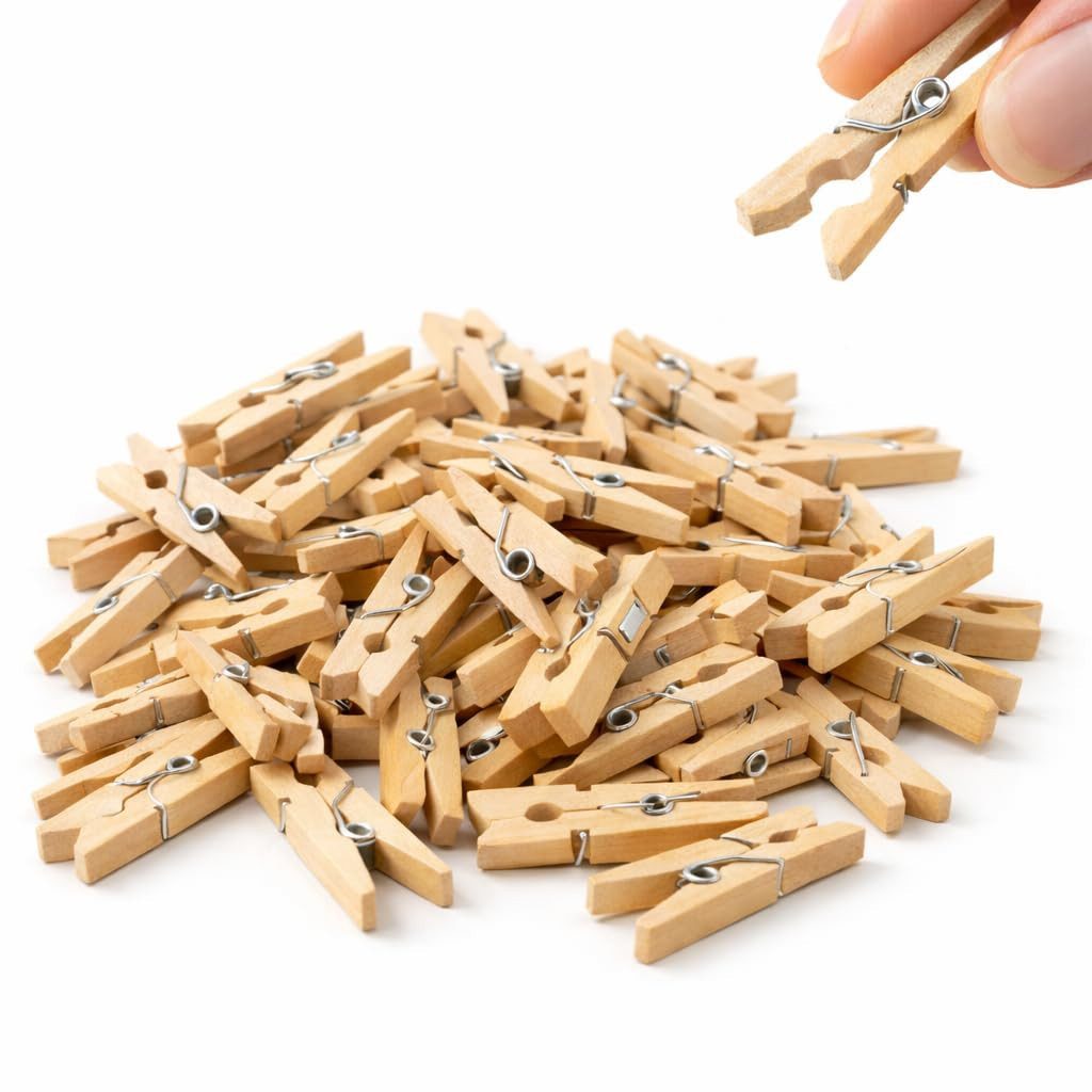 Bastelfreund® Kalender zum Selbstbasteln 100x Miniklammern 25 mm groß - Mini Holzklammer Basteln Fotohalter, aus Holz