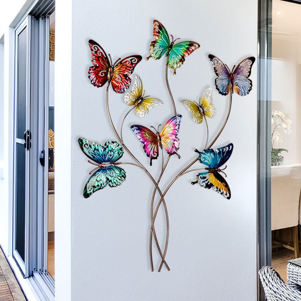 etc-shop Wanddekoobjekt, Wandobjekt Schmetterlinge bunt Eisen Wanddekoration