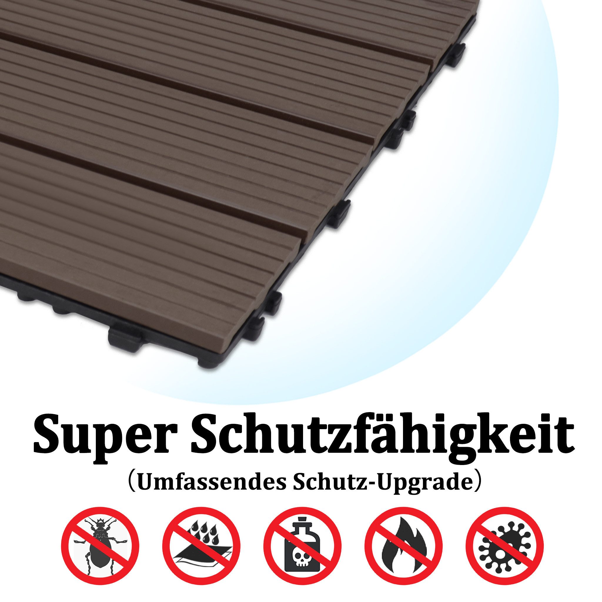 FIVMEN Terrassendielen WPC Fliesen Terrassenfliesen 30x30cm mit klicksystem, Hellbraun, (11-St), für Terrasse und Balkon